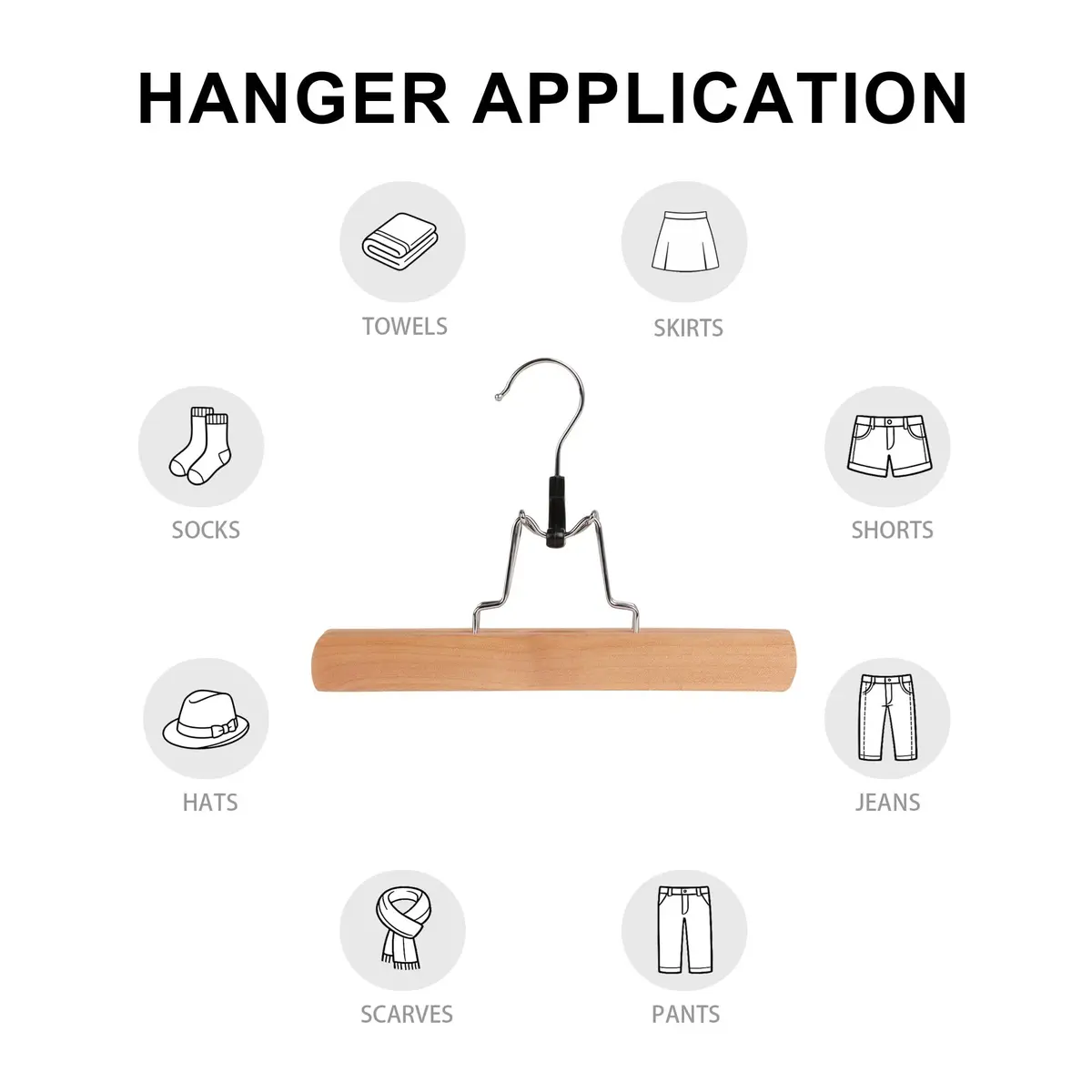 BP4U Wooden Non Slip Pants Hangers with Soft Felt Lining 12" | Space-Saving, Durable & Gentle on Fabrics - view 5
