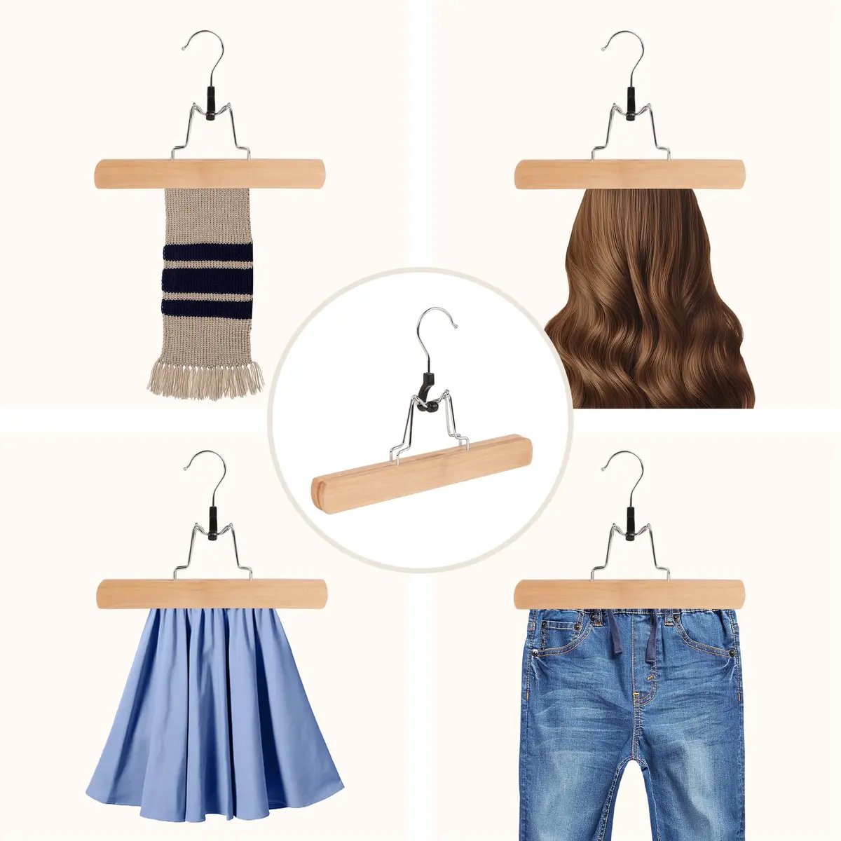 BP4U Wooden Non Slip Pants Hangers with Soft Felt Lining 12" | Space-Saving, Durable & Gentle on Fabrics - view 6