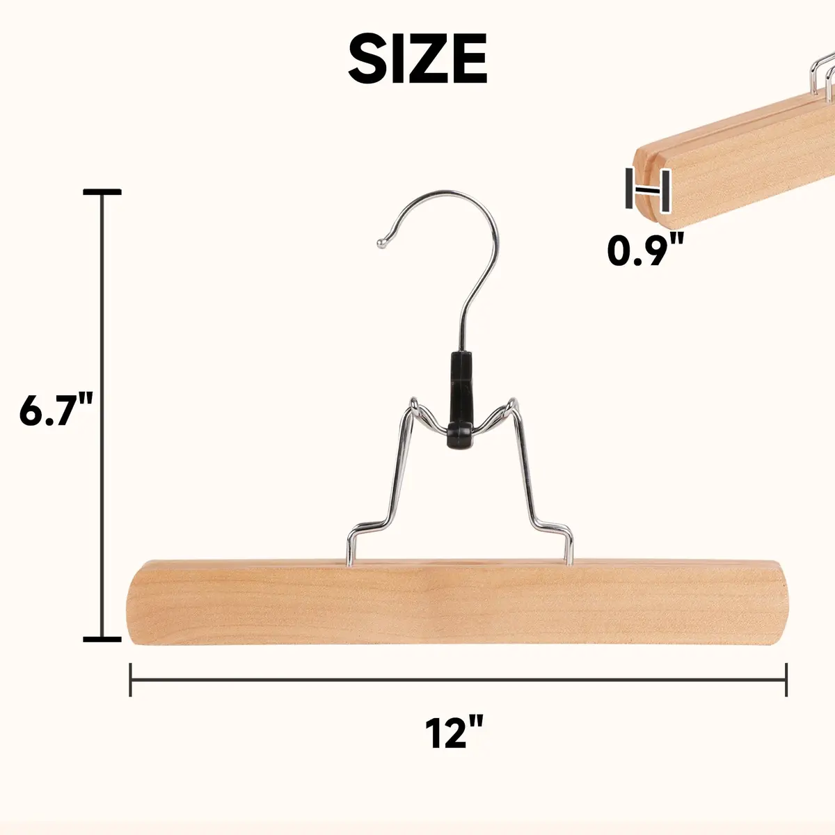 BP4U Wooden Non Slip Pants Hangers with Soft Felt Lining 12" | Space-Saving, Durable & Gentle on Fabrics - view 2