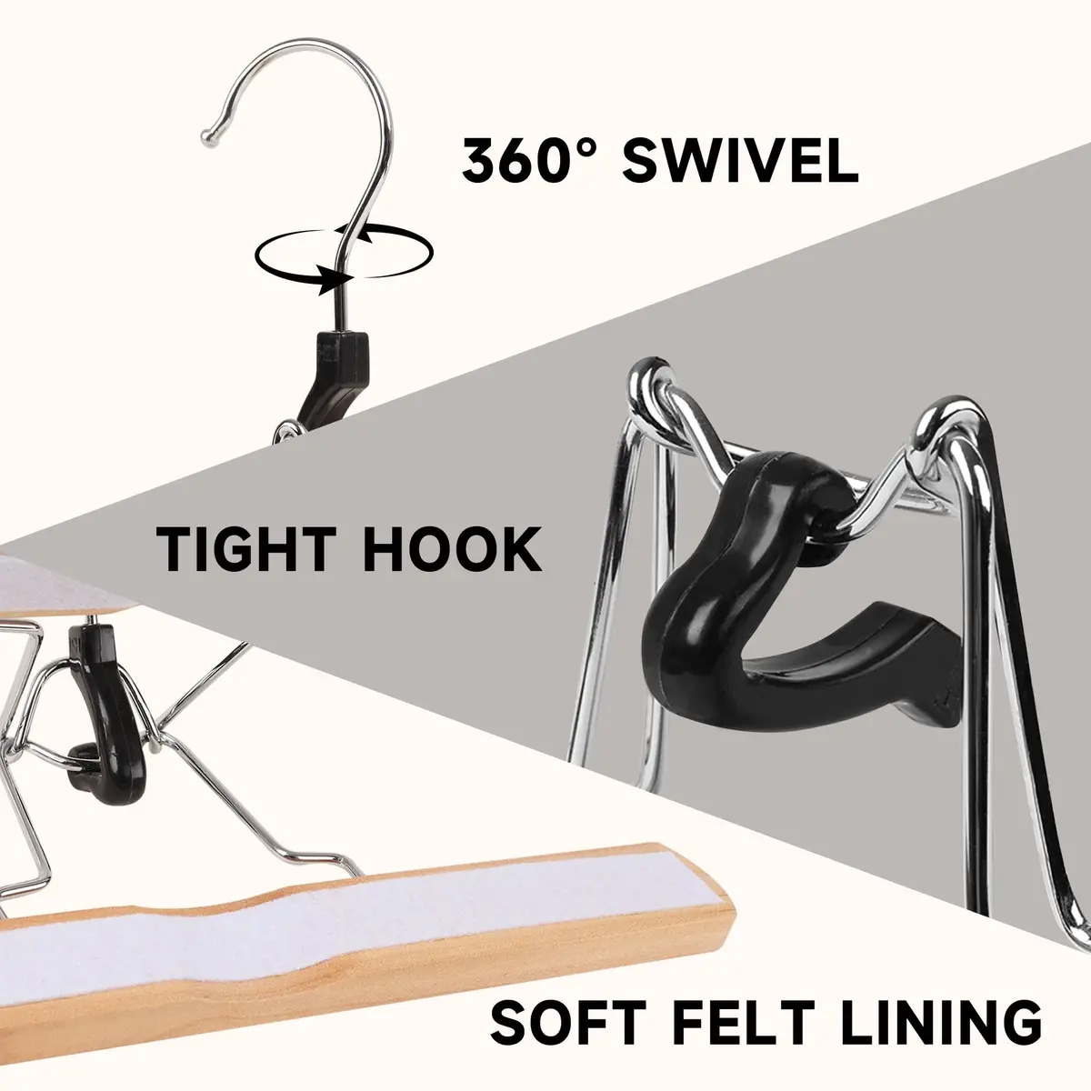 BP4U Wooden Non Slip Pants Hangers with Soft Felt Lining 12" | Space-Saving, Durable & Gentle on Fabrics - view 3