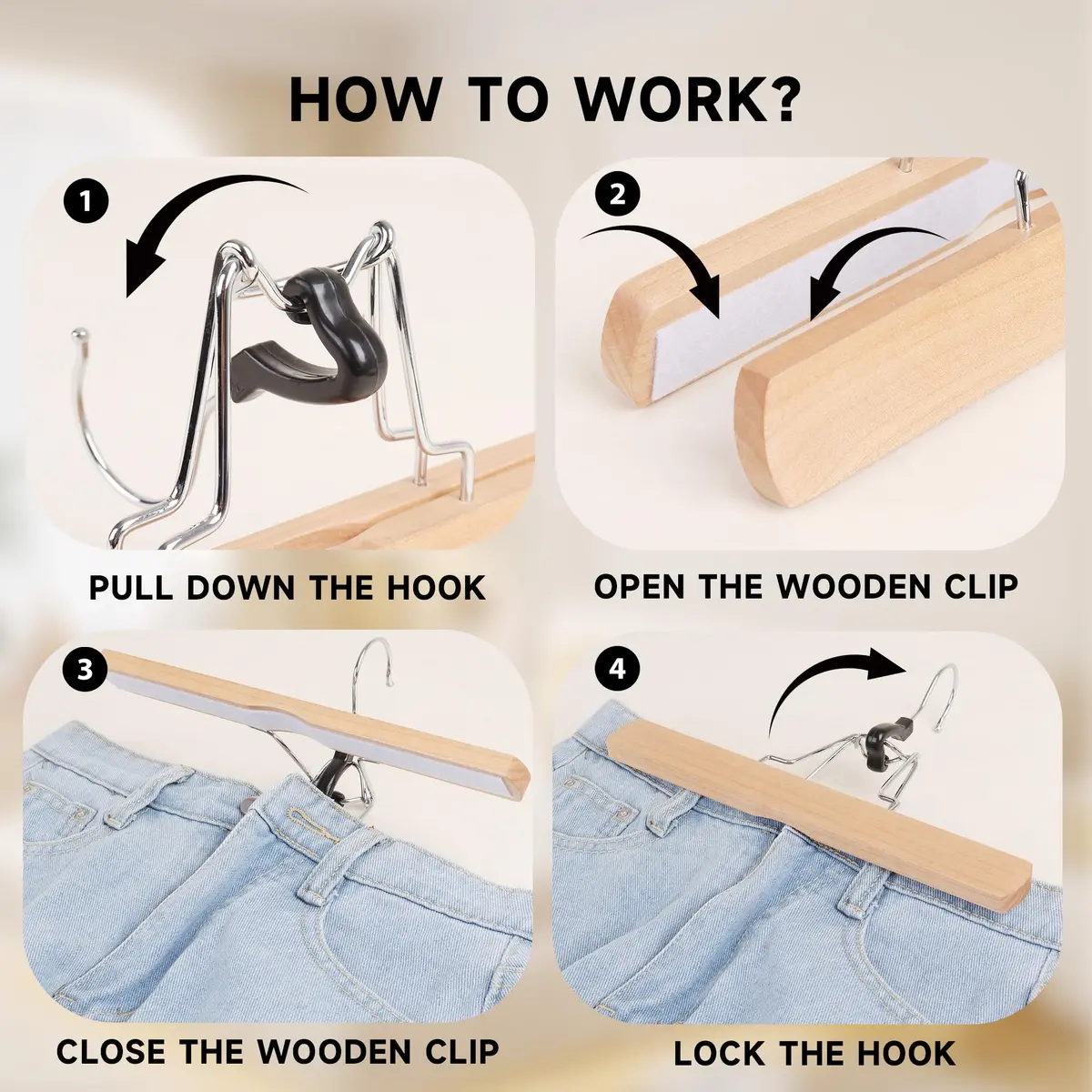 BP4U Wooden Non Slip Pants Hangers with Soft Felt Lining 12" | Space-Saving, Durable & Gentle on Fabrics - view 4