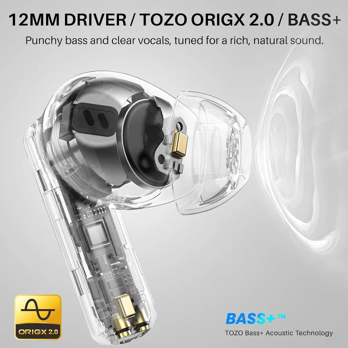 TOZO NC3 Hybrid Active Noise Cancelling Wireless Earbuds | 68H Playtime, IPX8 Waterproof, Bluetooth 5.3, Custom EQ, Clear Calls - view 2