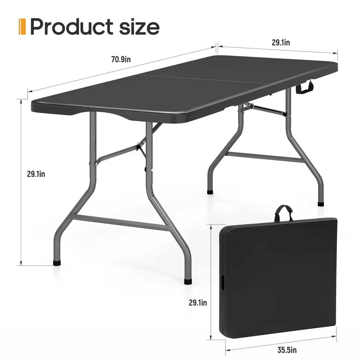 LUCKPRO 6ft Folding Table Heavy Duty 350LBS Thicker Non-Slip Top Black | Indoor Outdoor Stable Surface - view 4