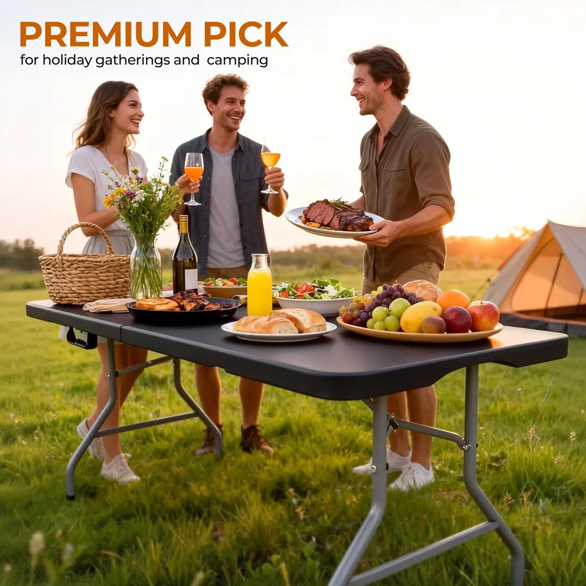 LUCKPRO 6ft Folding Table Heavy Duty 350LBS Thicker Non-Slip Top Black | Indoor Outdoor Stable Surface - view 7
