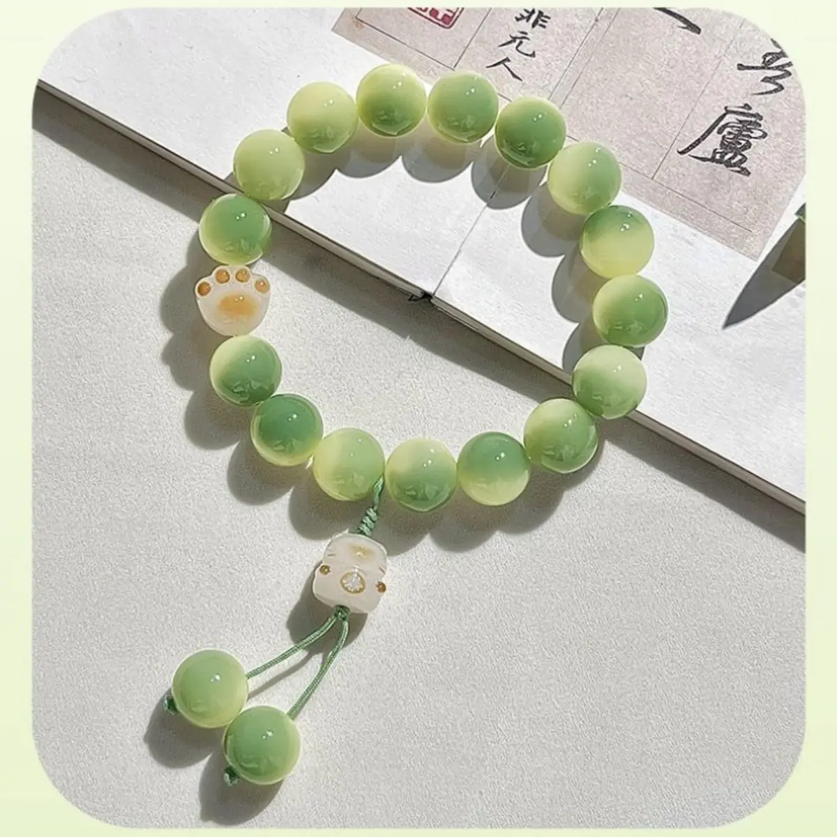 SIXAOAZZ Lucky Cat Bracelet for Women, Feng Shui Wealth Protection Bracelet with Blue Crystal & Ceramic Cat Charm, Adjustable (Green) | Good Luck Jewelry - view 6