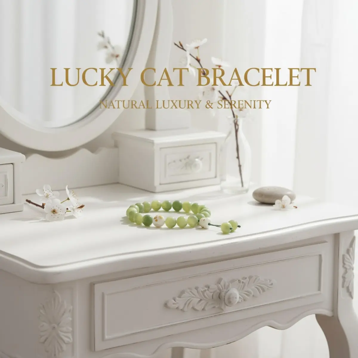 SIXAOAZZ Lucky Cat Bracelet for Women, Feng Shui Wealth Protection Bracelet with Blue Crystal & Ceramic Cat Charm, Adjustable (Green) | Good Luck Jewelry - view 3