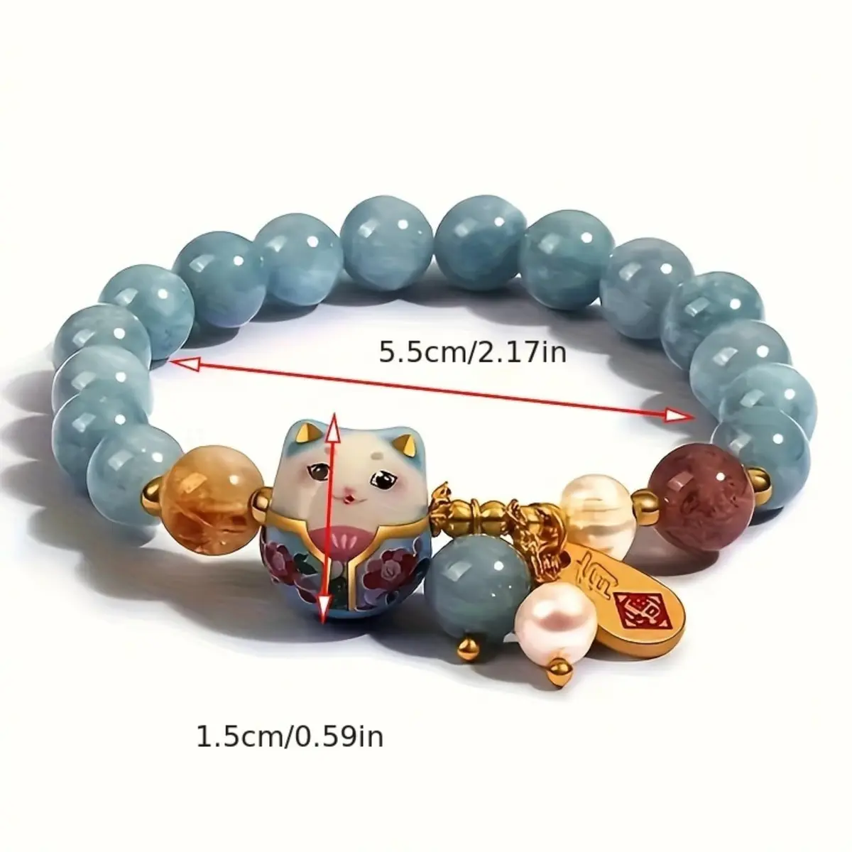 SIXAOAZZ Lucky Cat Bracelet for Women, Feng Shui Wealth Protection Bracelet with Blue Crystal & Ceramic Cat Charm, Adjustable Maneki Neko Good Luck Jewelry Gift - view 2