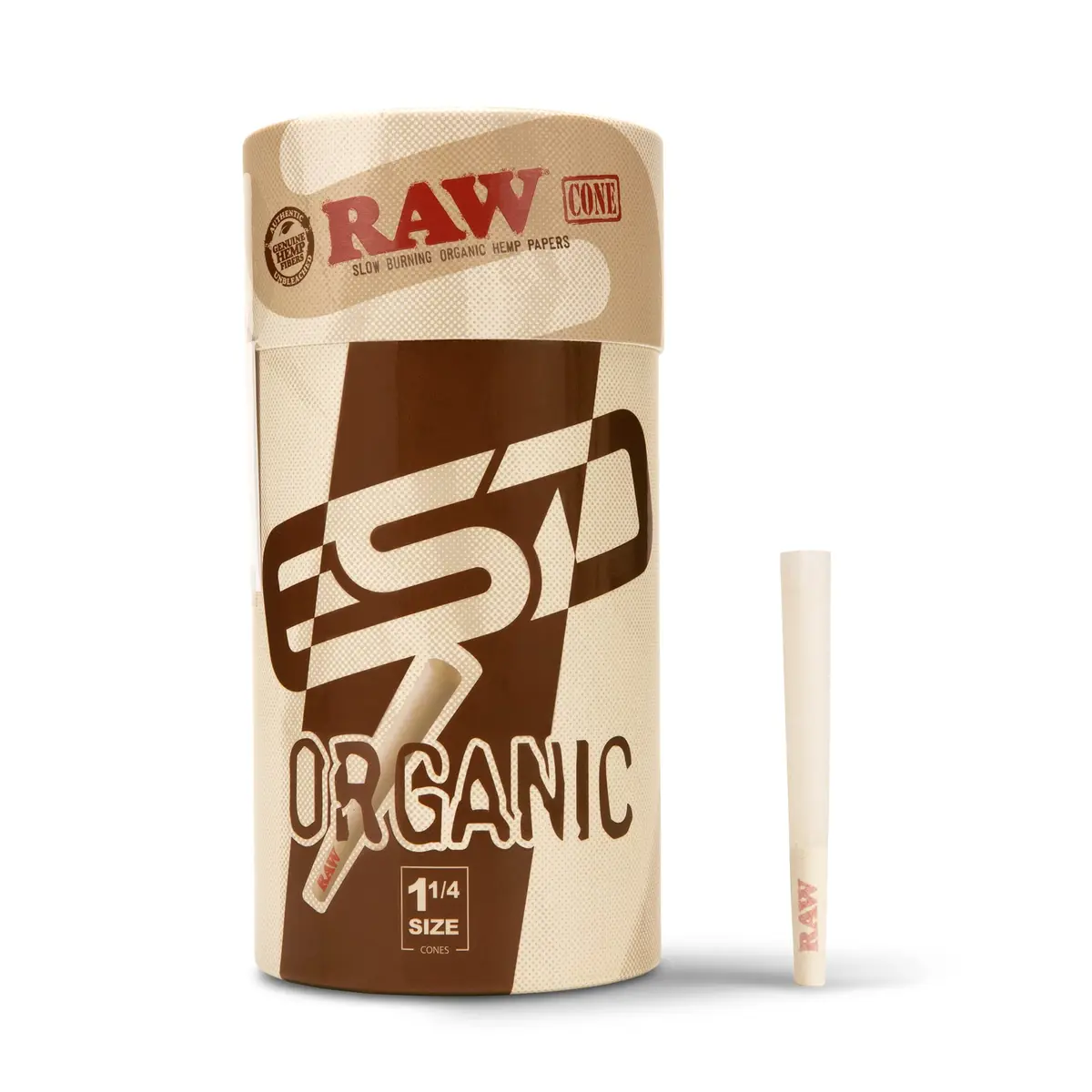 RAW Organic 1-1/4 Size Pre-Rolled Cones 150 Pack | Slow-Burning Chlorine-Free Rolling Papers with Tips - main product image