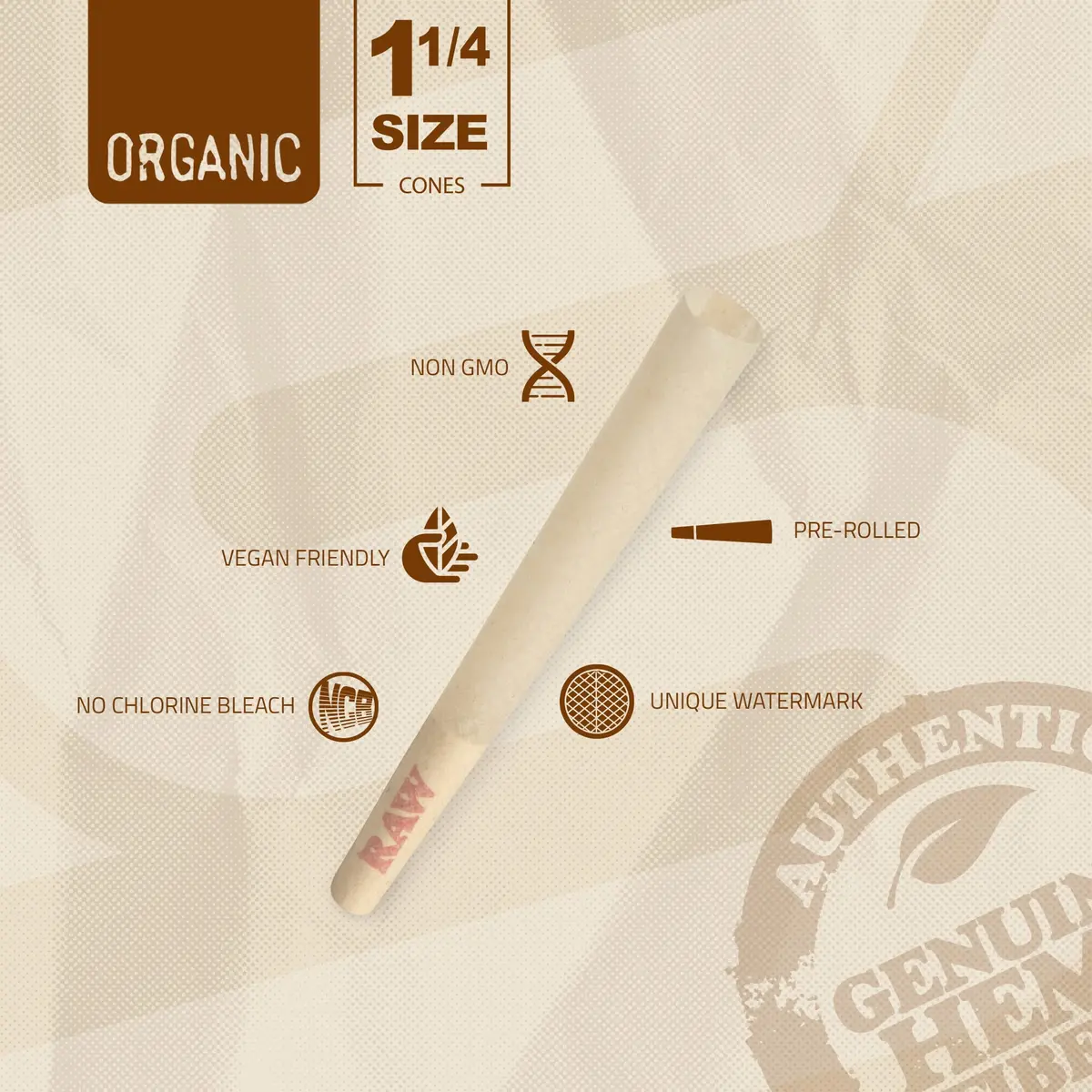 RAW Organic 1-1/4 Size Pre-Rolled Cones 150 Pack | Slow-Burning Chlorine-Free Rolling Papers with Tips - view 4