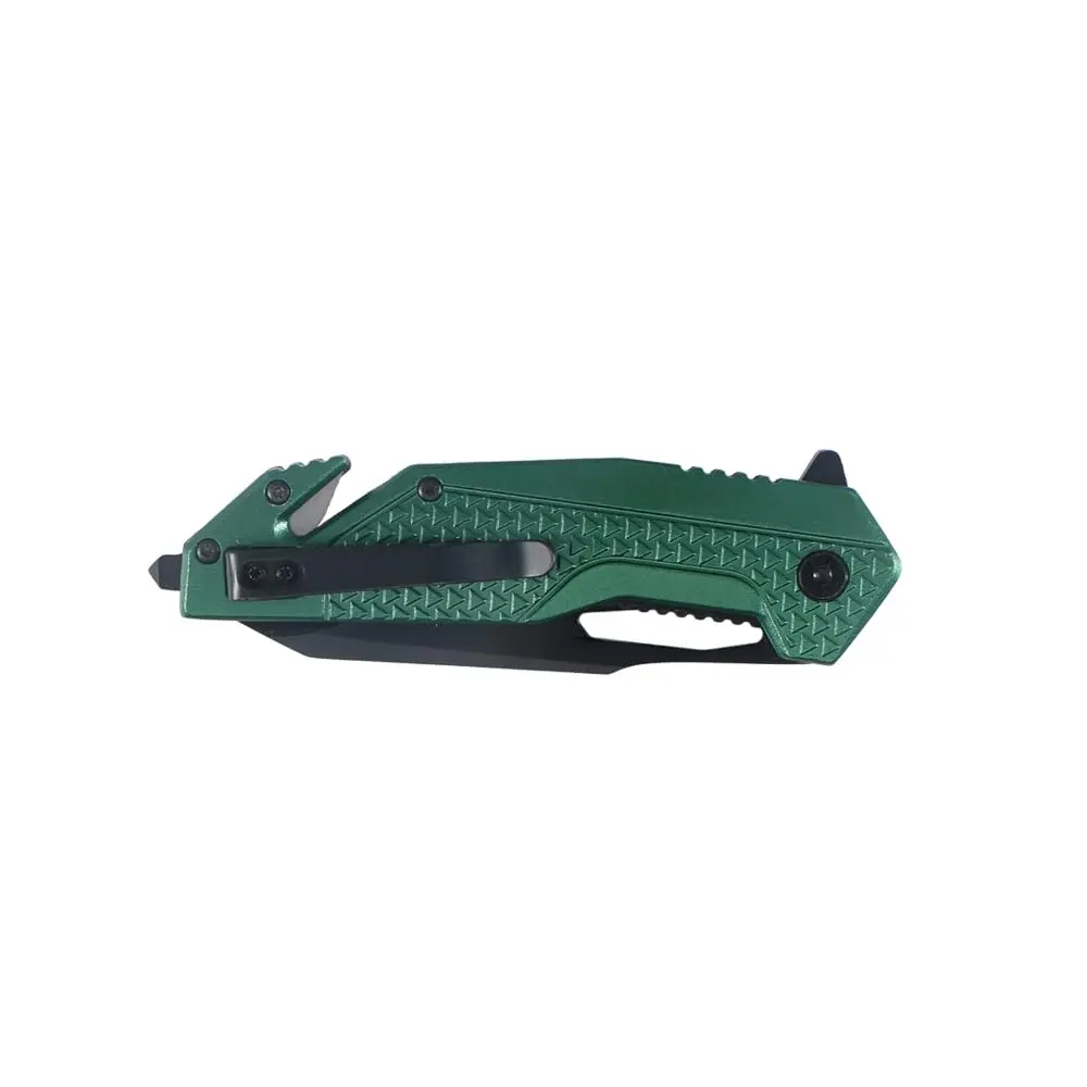 Tac-Force Tactical Folding Knife, 8 Inch Overall Length, 3.25 Inch Satin Blade, Green Aluminum Handle, Glass Breaker, Rescue, Hunting, Camping, EDC - view 2