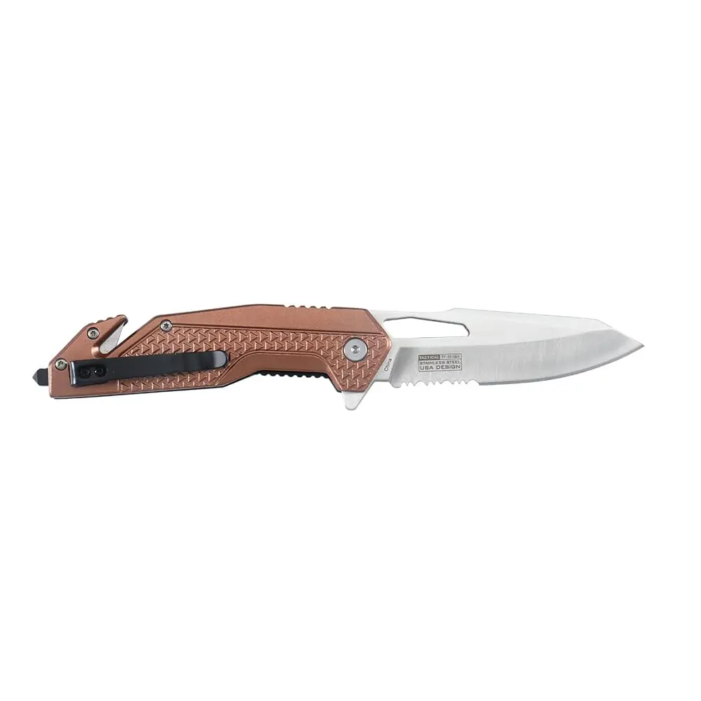 Tac-Force Tactical Folding Knife 8 Inch Overall Length 3.25 Inch Satin Blade Brown Aluminum Handle Rescue Camping - view 3