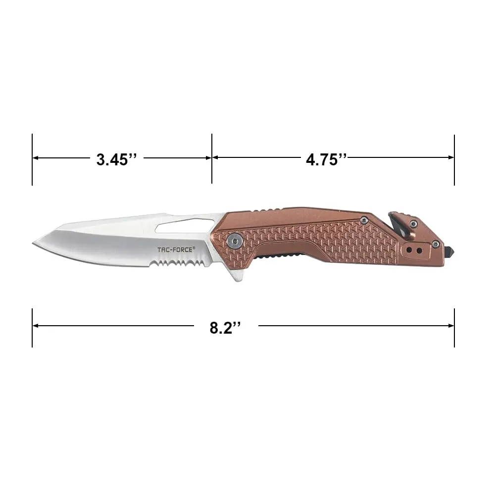 Tac-Force Tactical Folding Knife 8 Inch Overall Length 3.25 Inch Satin Blade Brown Aluminum Handle Rescue Camping - view 4