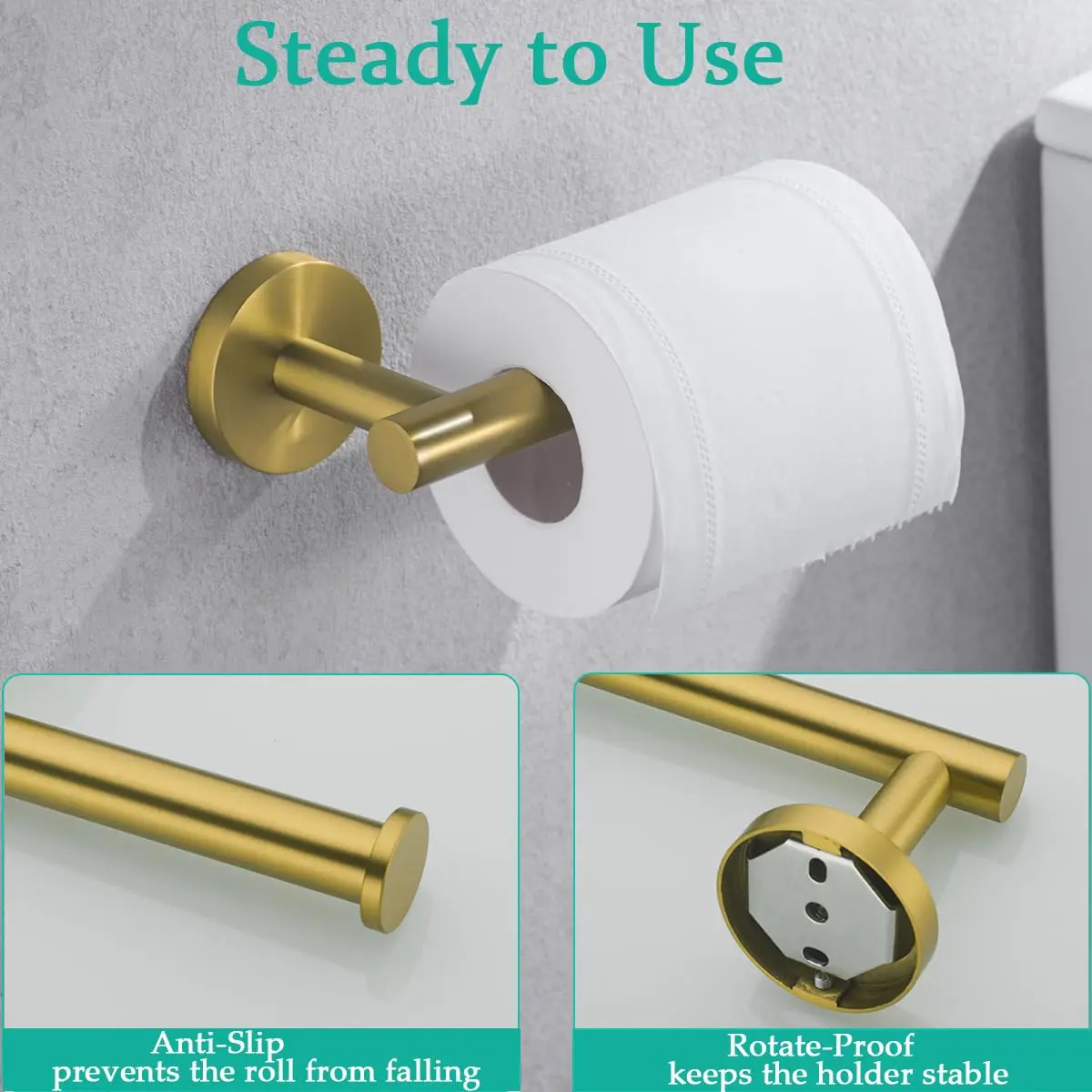 SEABEFORE Toilet Paper Holder -Sturdy Round Brushed Dark Gold Wall Mount for Bathroom, SUS 304 Stainless Steel, 6-inch arm | Durable & Rustproof - view 5