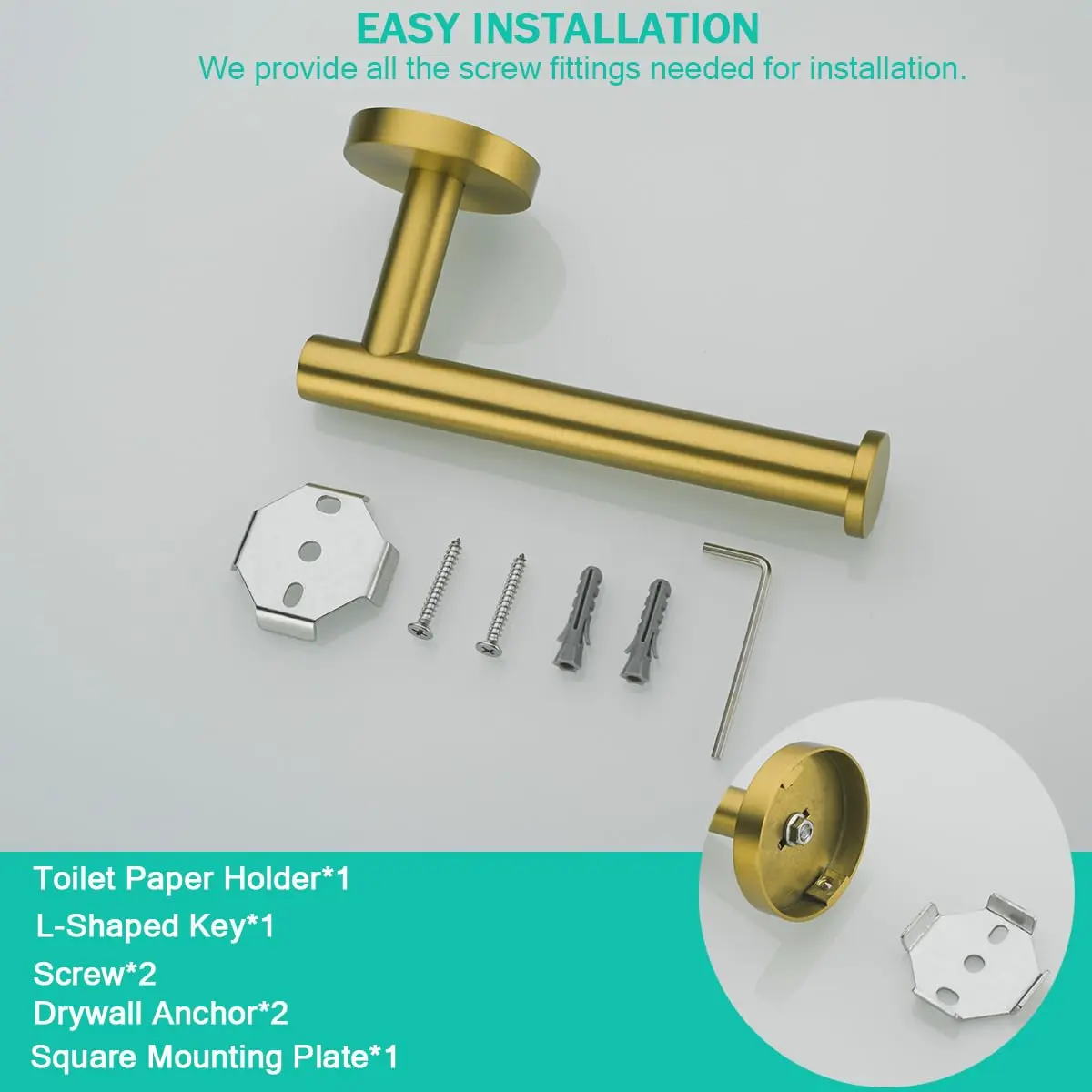 SEABEFORE Toilet Paper Holder -Sturdy Round Brushed Dark Gold Wall Mount for Bathroom, SUS 304 Stainless Steel, 6-inch arm | Durable & Rustproof - view 8