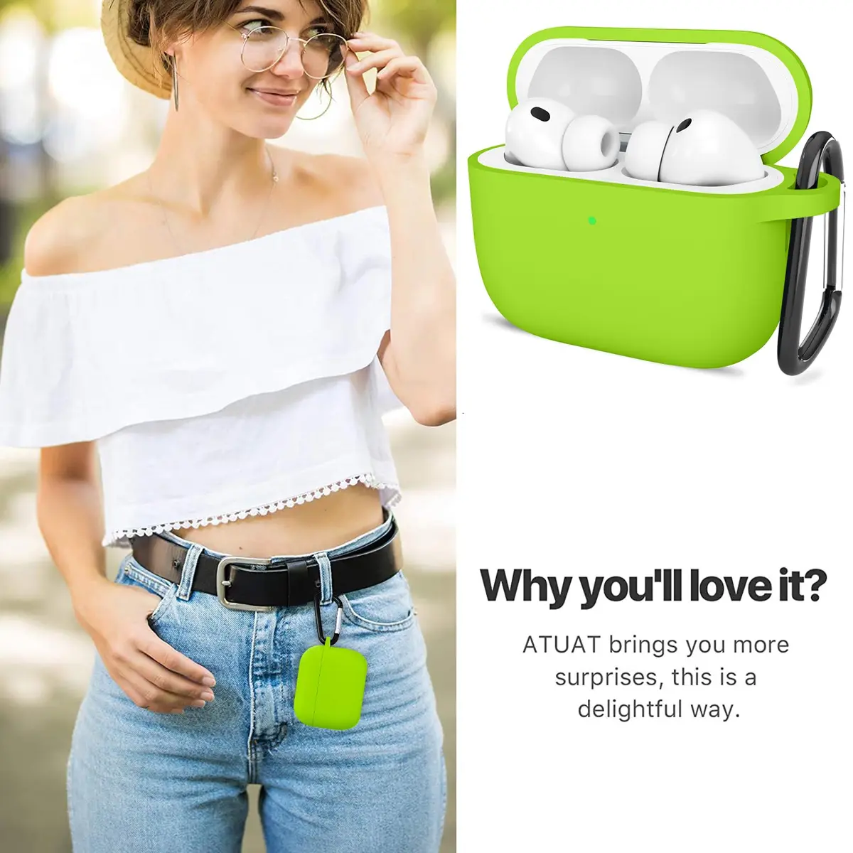 ATUAT Silicone AirPods Pro 3 Case Cover 2025 Light Green | Full 360° Shock & Drop Protection - view 7