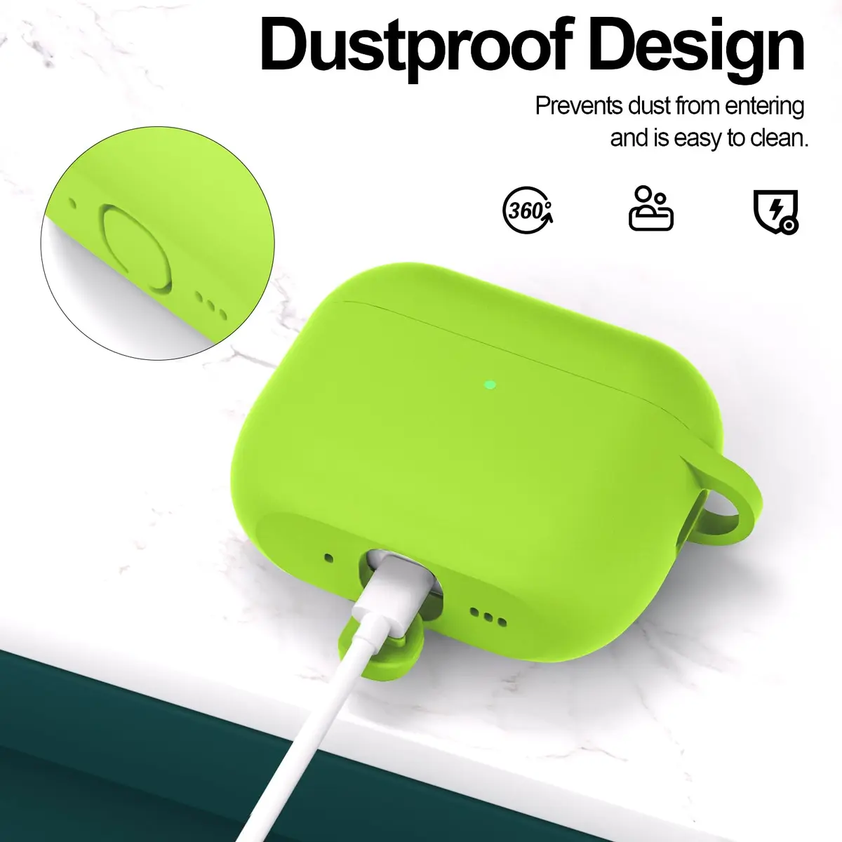 ATUAT Silicone AirPods Pro 3 Case Cover 2025 Light Green | Full 360° Shock & Drop Protection - view 4