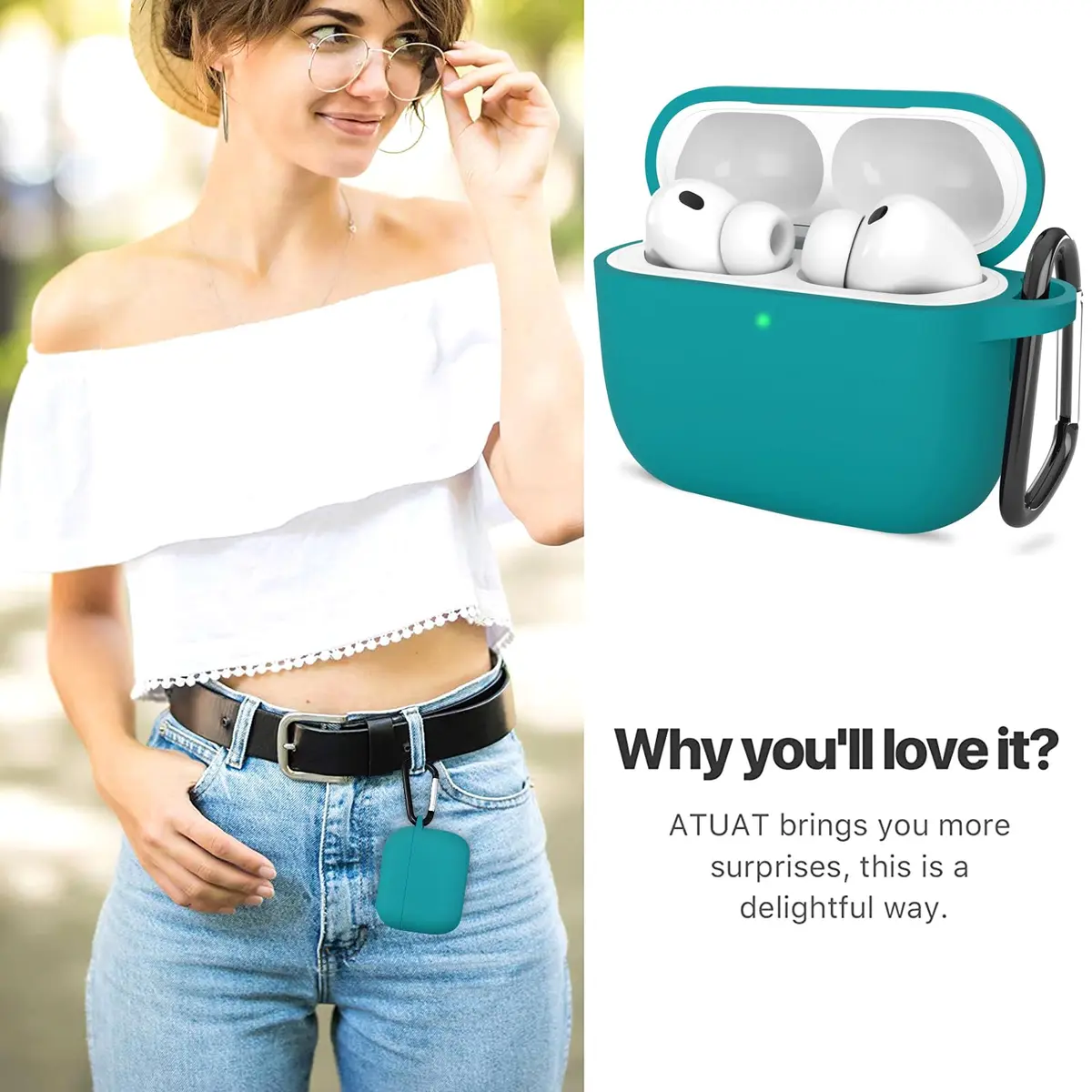 ATUAT Silicone AirPods Pro 3 Case Cover 2025 Teal | Full Protection & Wireless Charging - view 7