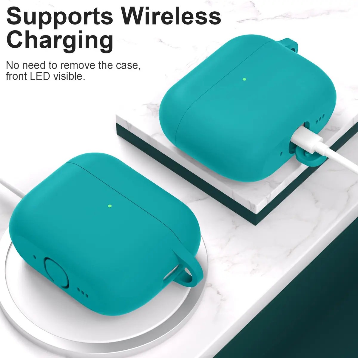 ATUAT Silicone AirPods Pro 3 Case Cover 2025 Teal | Full Protection & Wireless Charging - view 3