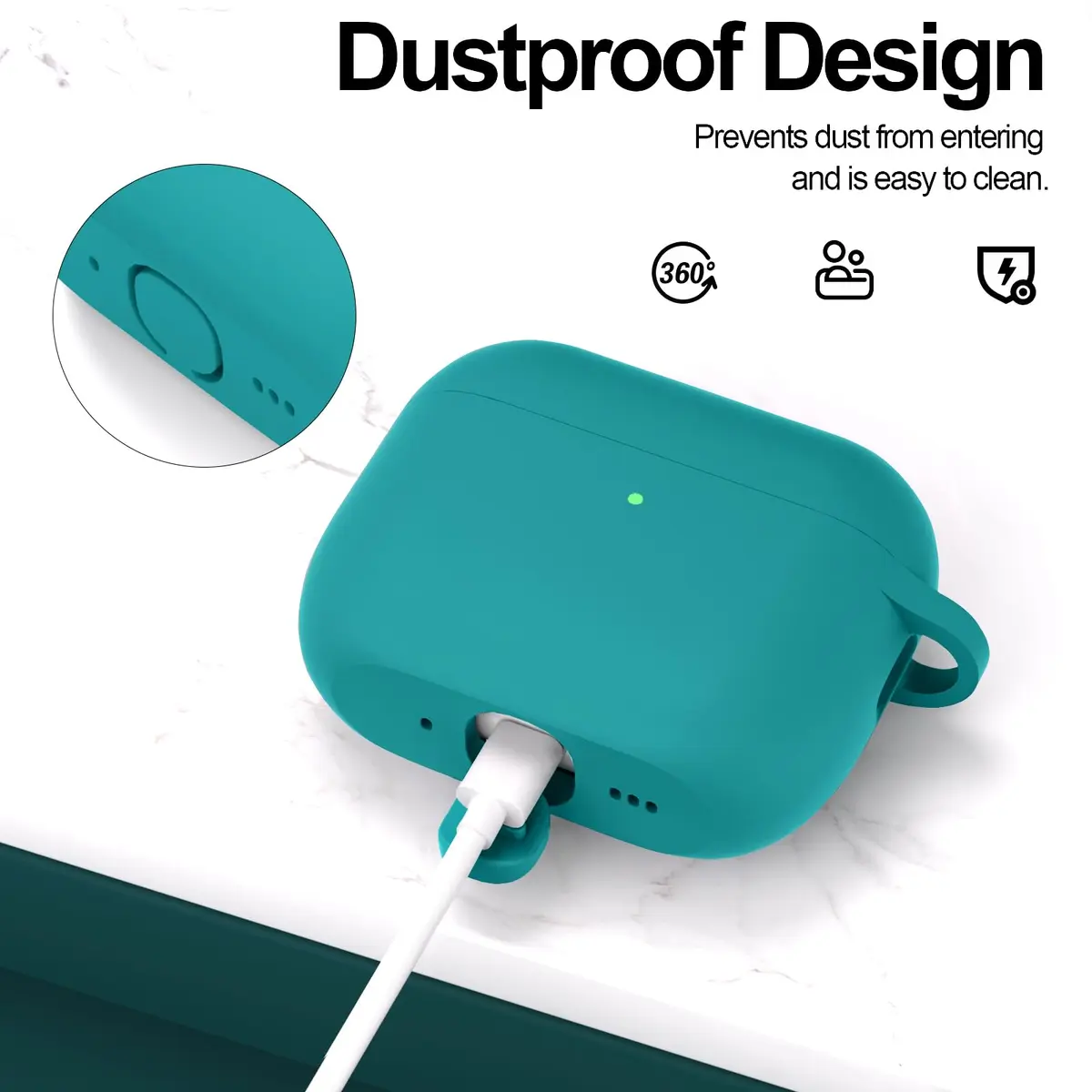 ATUAT Silicone AirPods Pro 3 Case Cover 2025 Teal | Full Protection & Wireless Charging - view 4