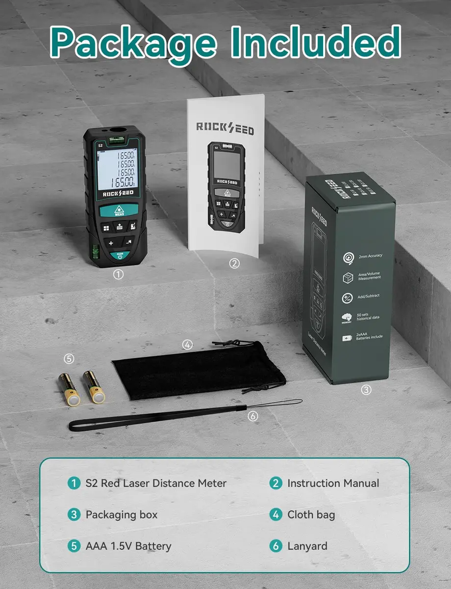 RockSeed Laser Measure 50M/165ft | Accurate Digital Laser Distance Meter with 2 Bubble Levels - view 8