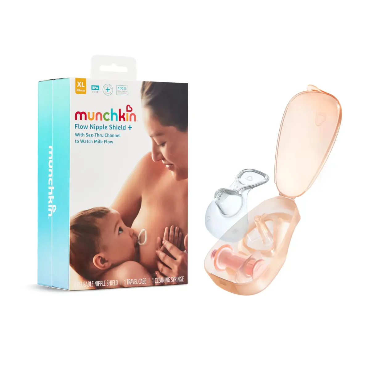 Munchkin Flow 28mm Nipple Shield for Breastfeeding Newborns, Silicone Latch Monitor with Visible Milk Flow Channel, Nursing Support for Sore Nipples | See Milk Flow While Nursing - main product image