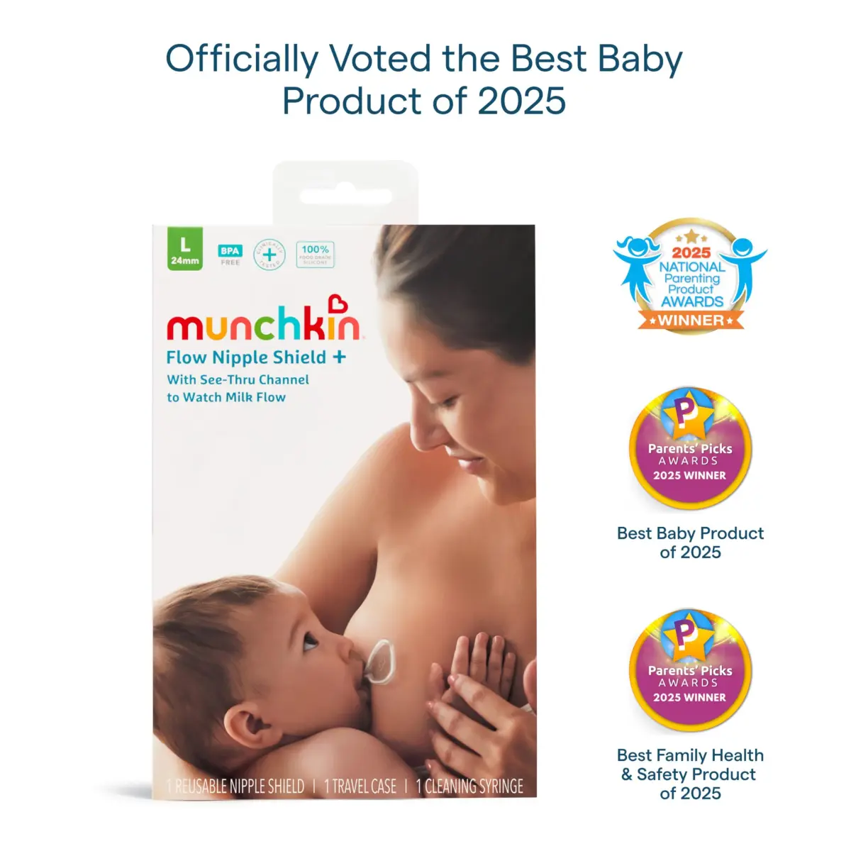 Munchkin Flow 28mm Nipple Shield for Breastfeeding Newborns, Silicone Latch Monitor with Visible Milk Flow Channel, Nursing Support for Sore Nipples | See Milk Flow While Nursing - view 8
