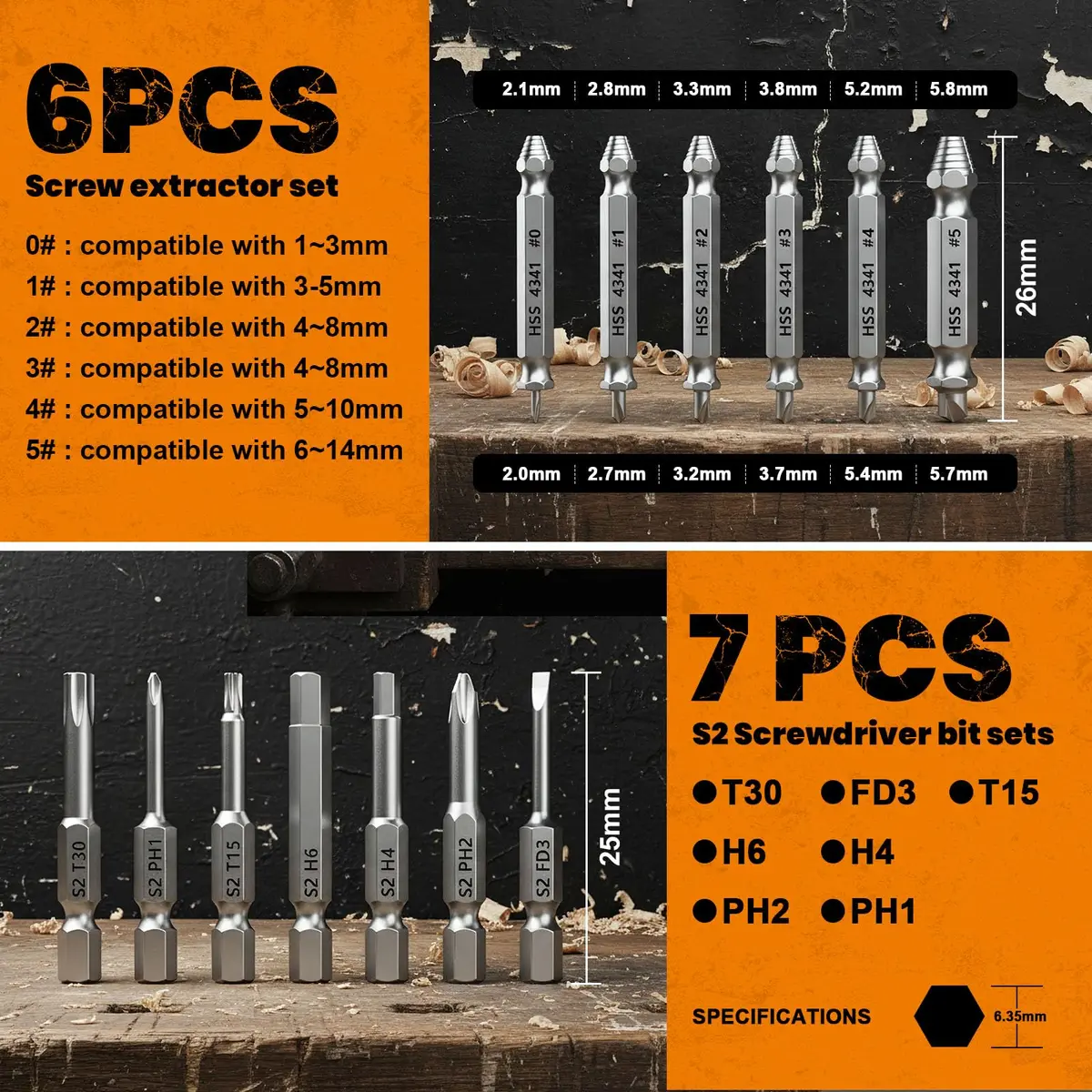 THOSAF Damaged Screw Extractor Set,13 Pcs, High-Speed Steel, Rust Removal, Gift for Men & Adults, 25 units - view 2