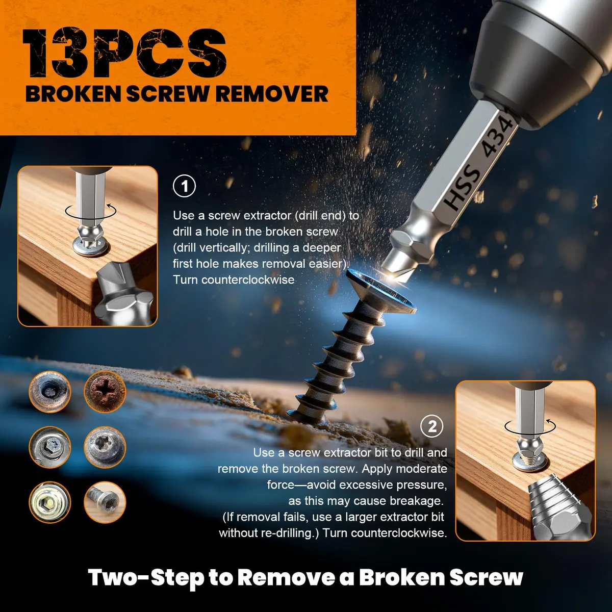 THOSAF Damaged Screw Extractor Set,13 Pcs, High-Speed Steel, Rust Removal, Gift for Men & Adults, 25 units - view 3