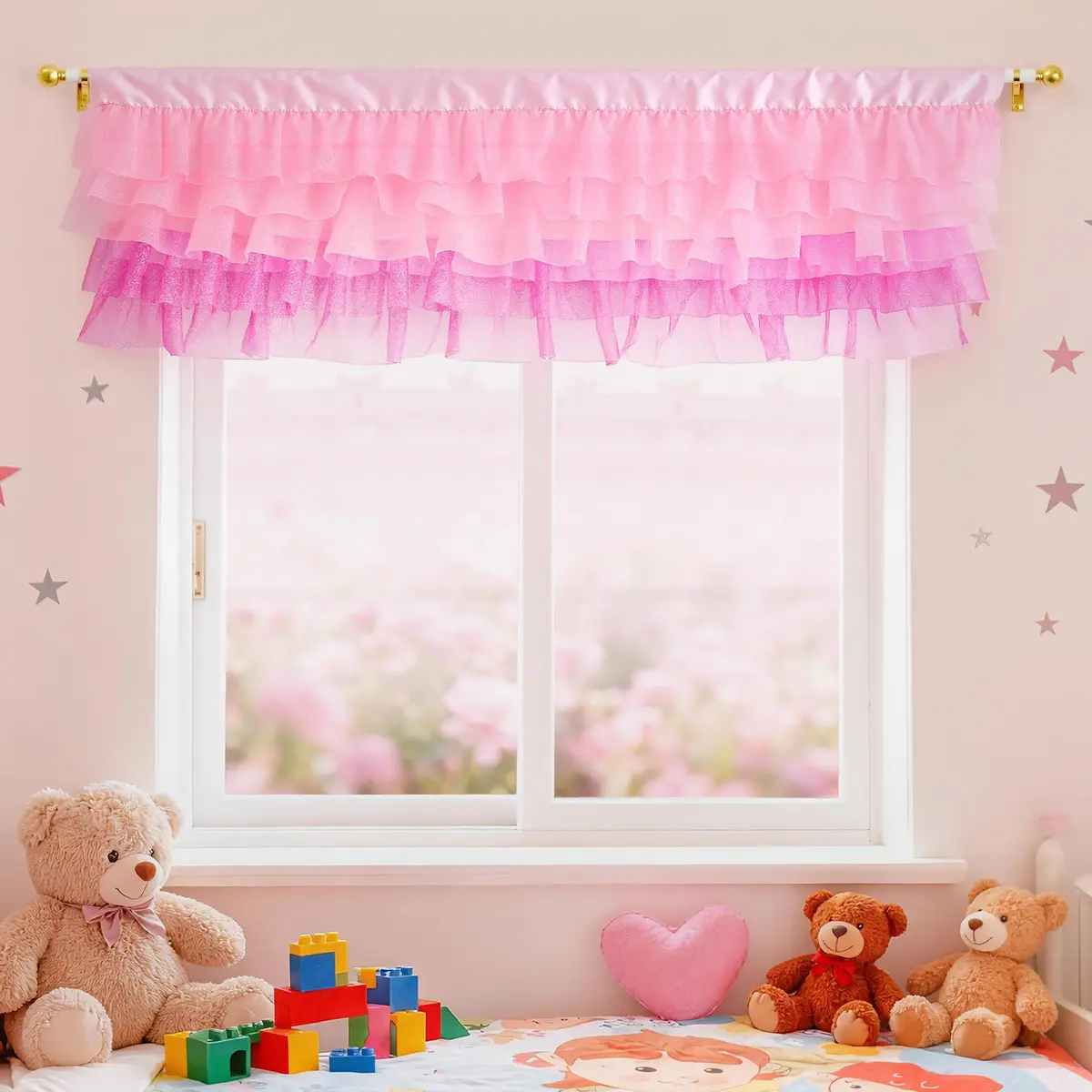 Besutolife Pink Valance Curtains for Girls 52x16 Inch | Sparkle Tulle for Nursery & Kids Room - main product image