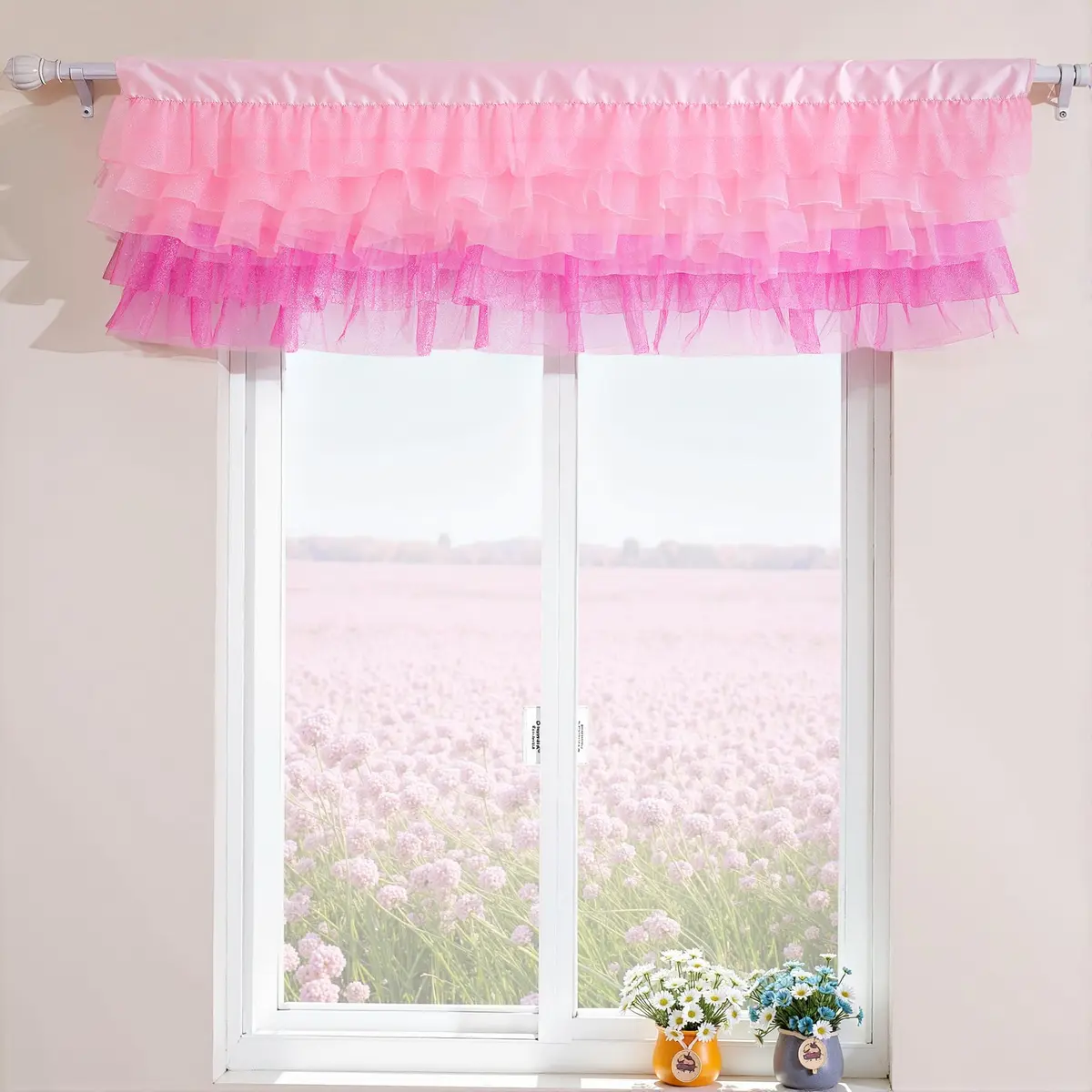 Besutolife Pink Valance Curtains for Girls 52x16 Inch | Sparkle Tulle for Nursery & Kids Room - view 7