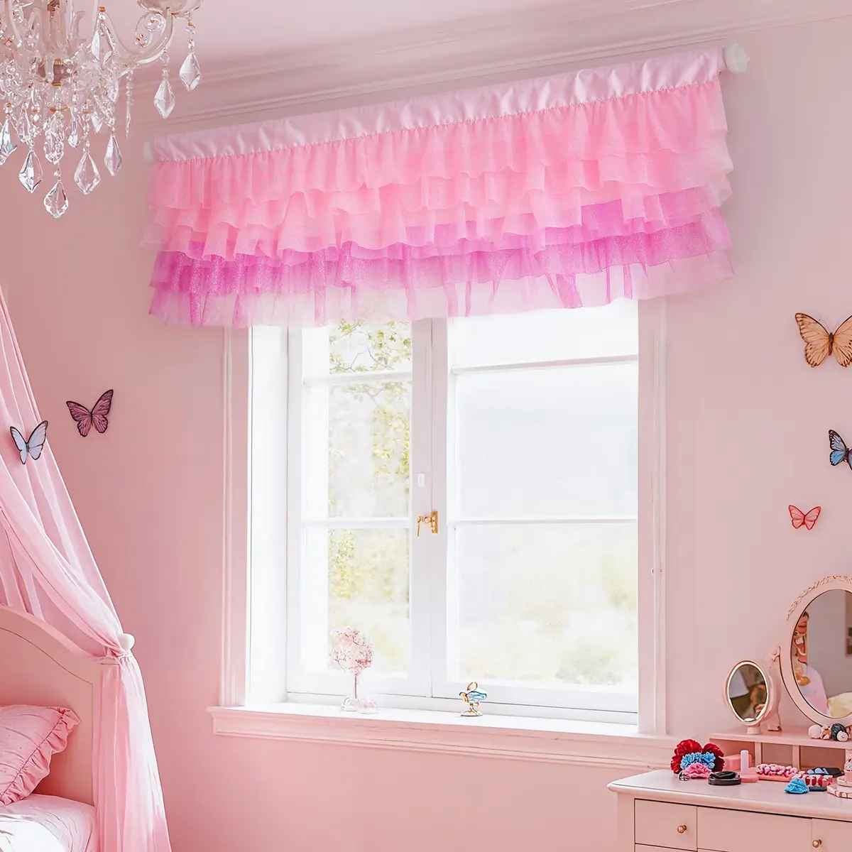 Besutolife Pink Valance Curtains for Girls 52x16 Inch | Sparkle Tulle for Nursery & Kids Room - view 3