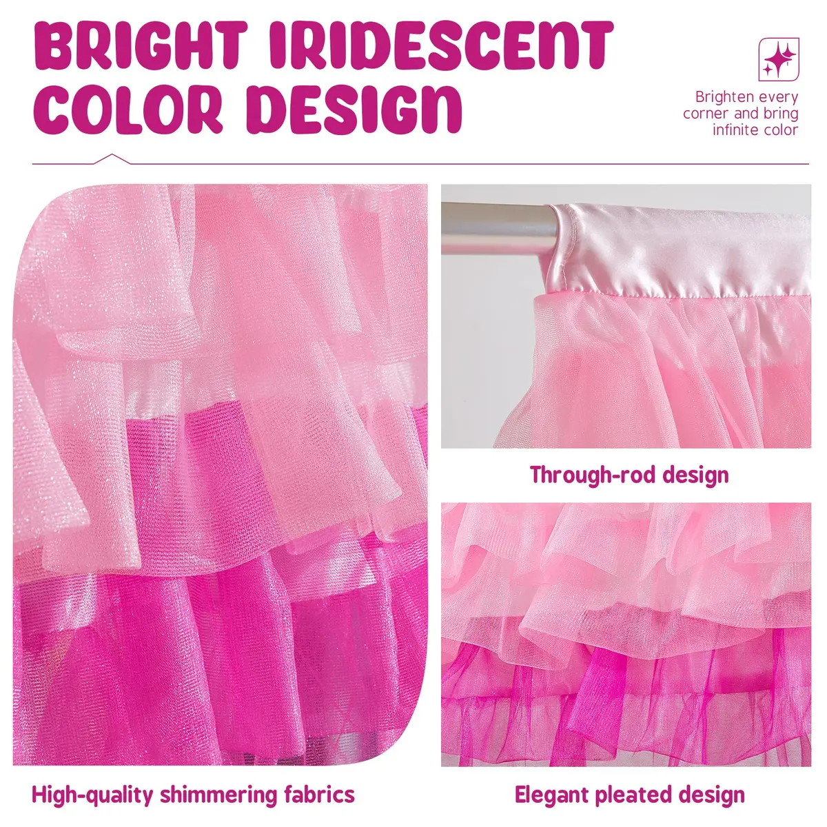 Besutolife Pink Valance Curtains for Girls 52x16 Inch | Sparkle Tulle for Nursery & Kids Room - view 4