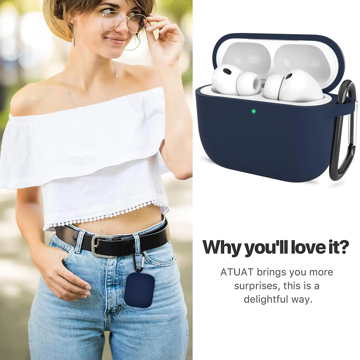 ATUAT Silicone Case for AirPods Pro 3rd Gen Midnight Blue | Full Protection & Wireless Charging - view 5