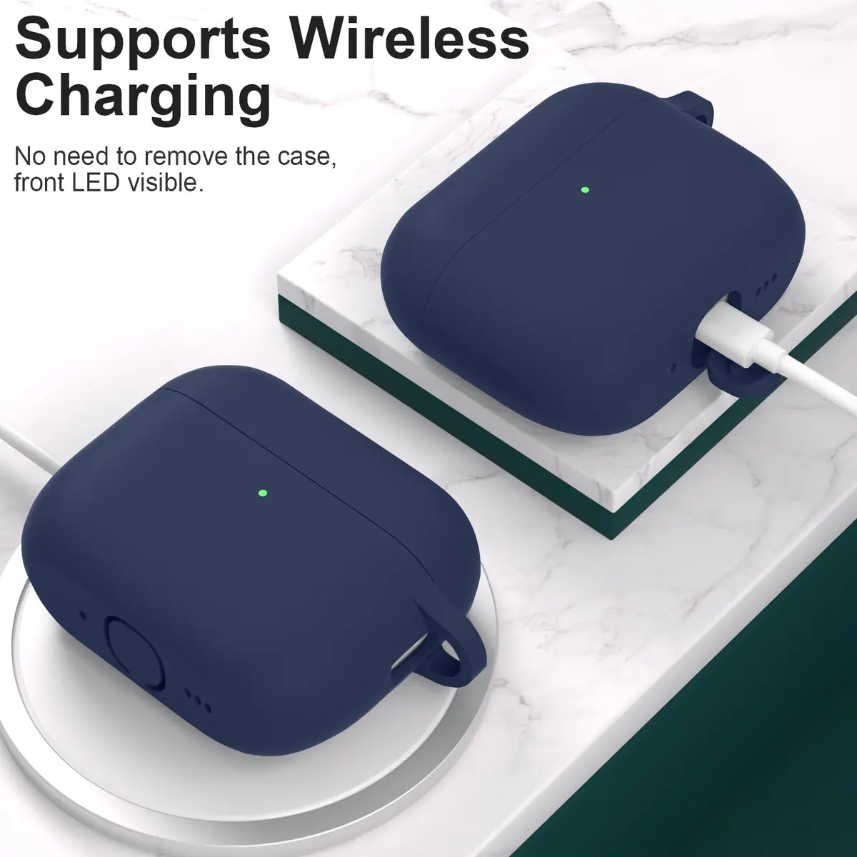 ATUAT Silicone Case for AirPods Pro 3rd Gen Midnight Blue | Full Protection & Wireless Charging - view 6