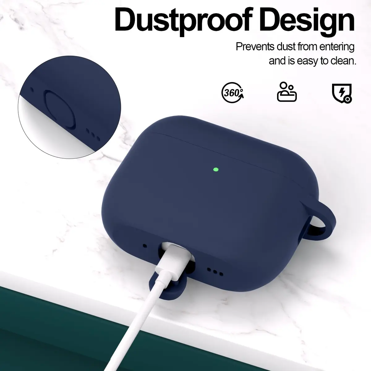 ATUAT Silicone Case for AirPods Pro 3rd Gen Midnight Blue | Full Protection & Wireless Charging - view 7
