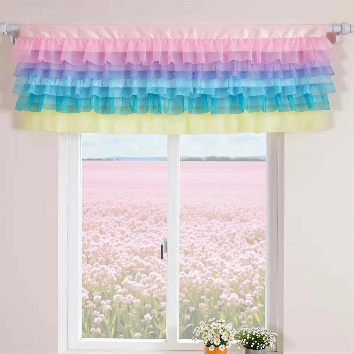 Besutolife Pastel Unicorn Valance Curtain Sparkle Tulle for Girls Nursery 52x16 Inches - main product image