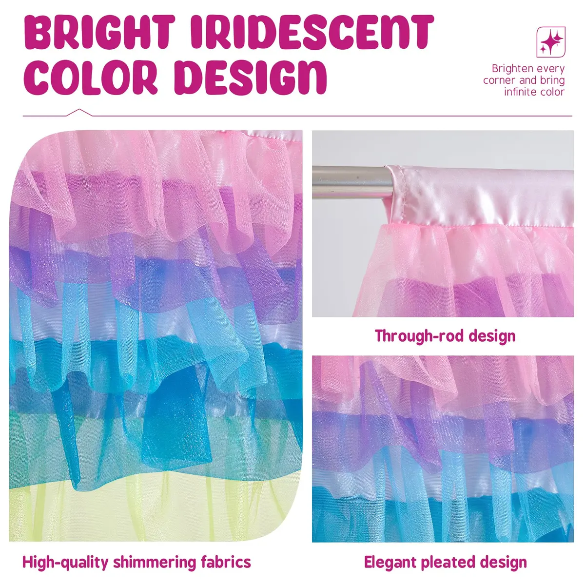 Besutolife Pastel Unicorn Valance Curtain Sparkle Tulle for Girls Nursery 52x16 Inches - view 3