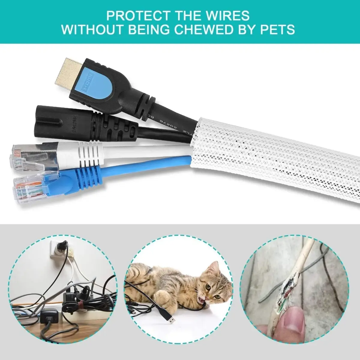 ZhiYo Grey Cable Sleeve 2m (6.6ft) 1.27cm (0.5 inch) | Keeps Wires Tidy & Protected - view 4