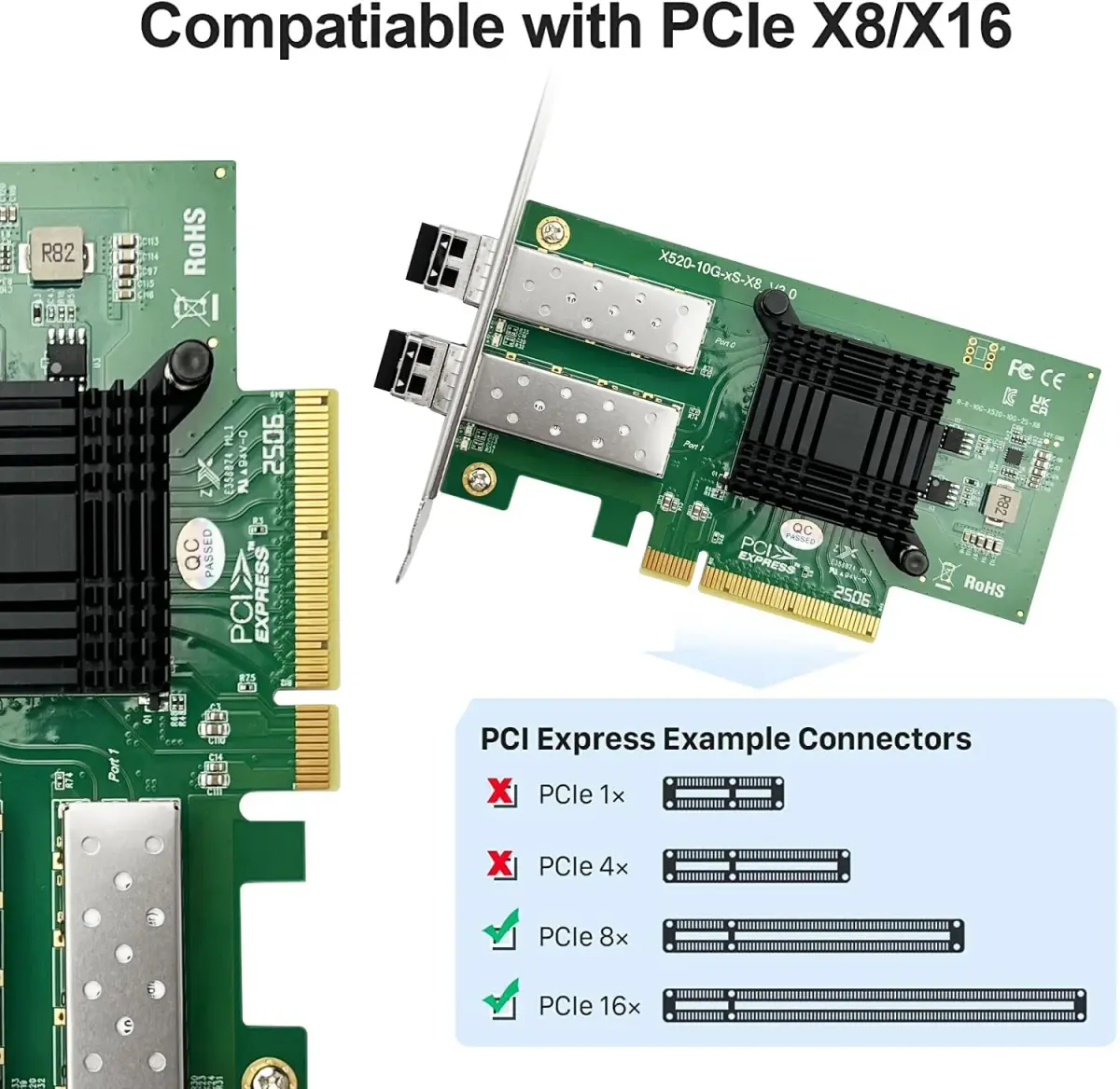 10Gtek Dual SFP+ PCIe Network Card 10GbE X8 with 2x SR Modules | 82599EN Controller - view 3