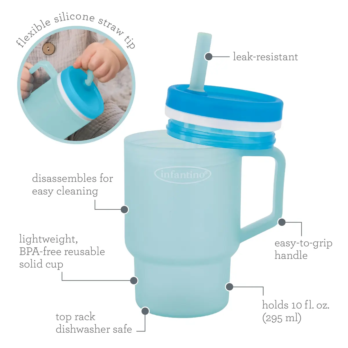 Infantino My 1st Tumbler Straw Cup, 10oz, Moody Blue | Leak-Resistant, BPA-Free for Toddlers - view 5