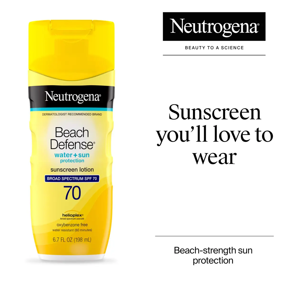 Neutrogena Beach Defense Sunscreen Lotion SPF 70, Face & Body Sunscreen, Broad Spectrum, Fast Absorbing, 198ml (6.7 Fl Oz) | Water Resistant 80 Min, Oil-Free, Oxybenzone & Octinoxate Free (Pack of 3) - view 2