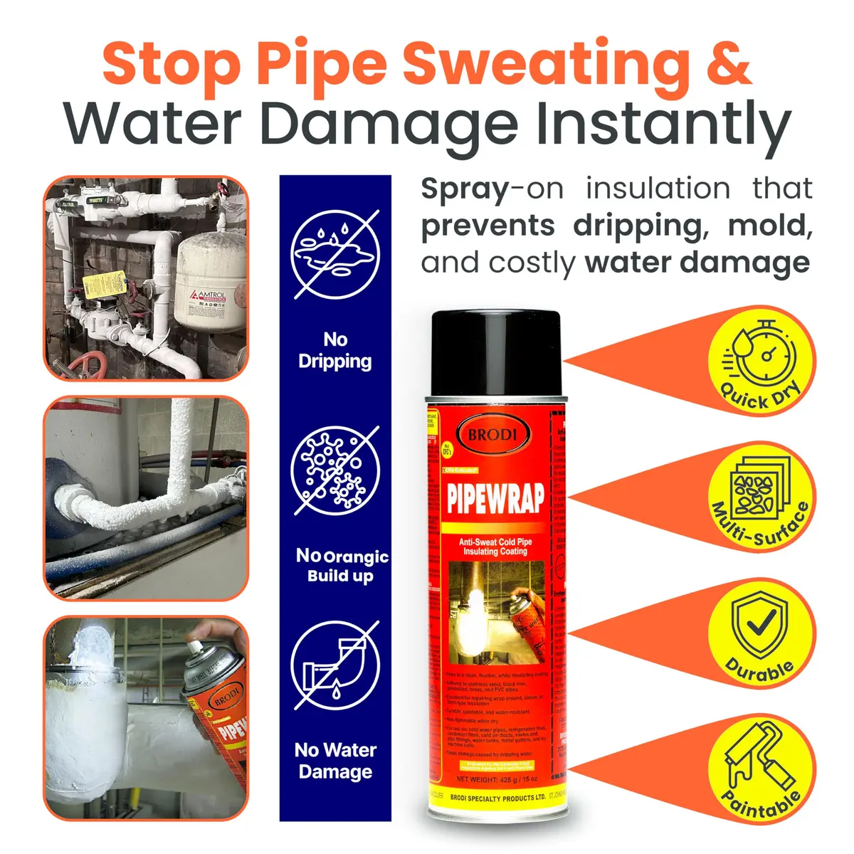 Brodi PipeWrap Spray Foam Insulation for Fittings & Valves 3-Pack | Stops Condensation & Dripping - view 2