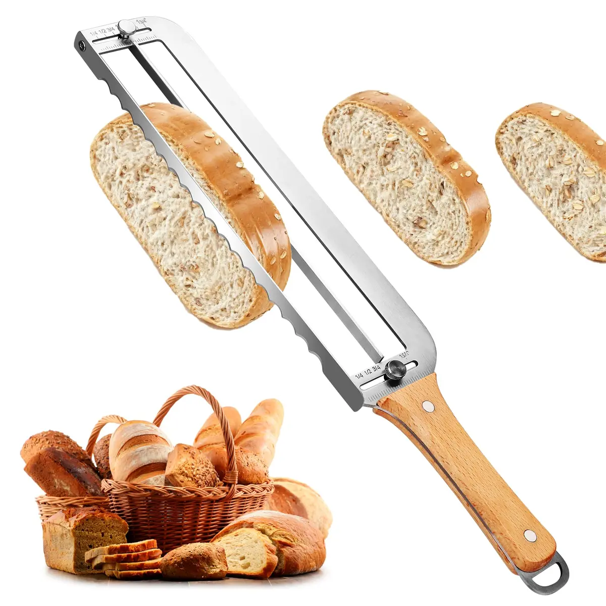 Solldgt Adjustable Bread Slicer 9" | Custom Thickness, Serrated Stainless Steel Blade - main product image