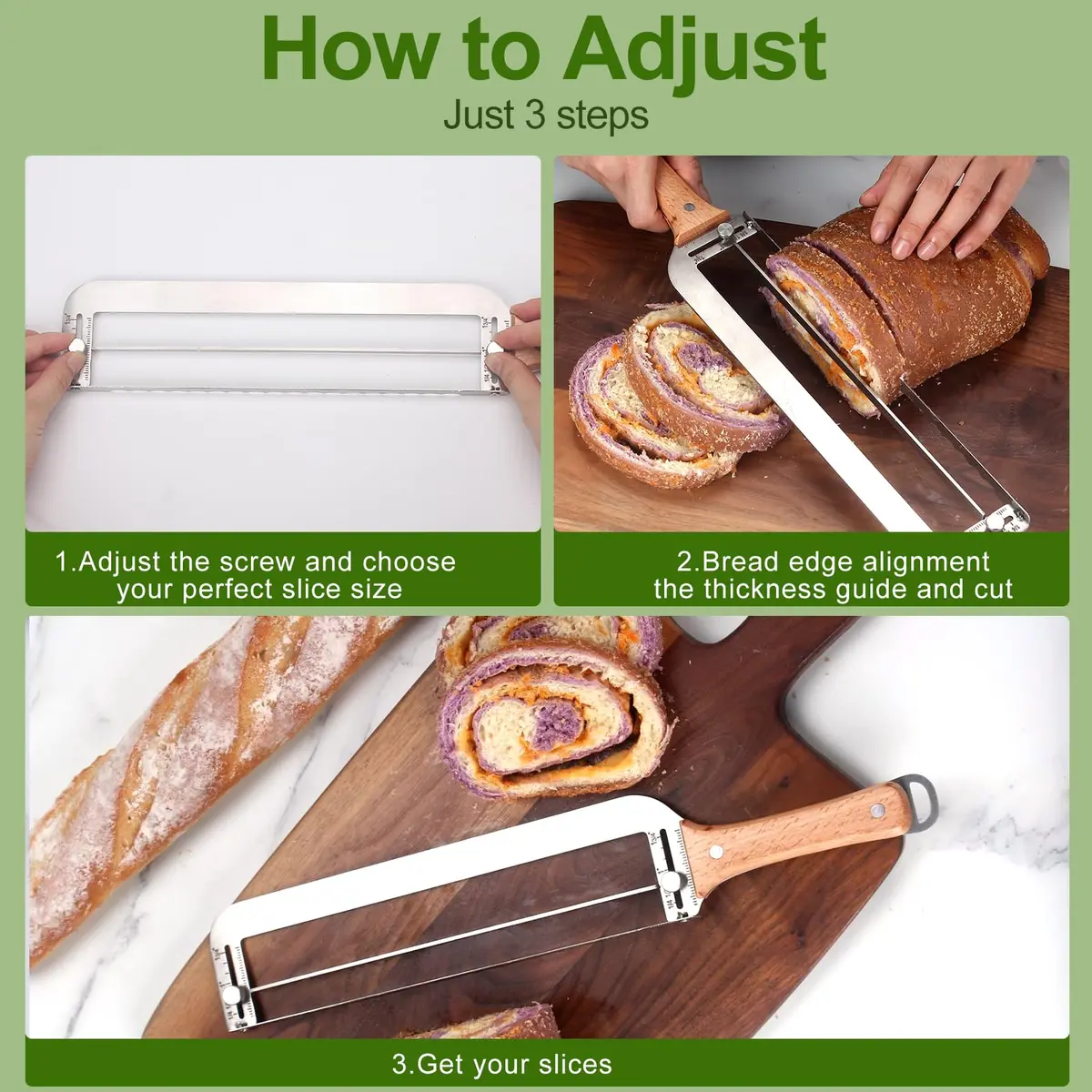 Solldgt Adjustable Bread Slicer 9" | Custom Thickness, Serrated Stainless Steel Blade - view 5