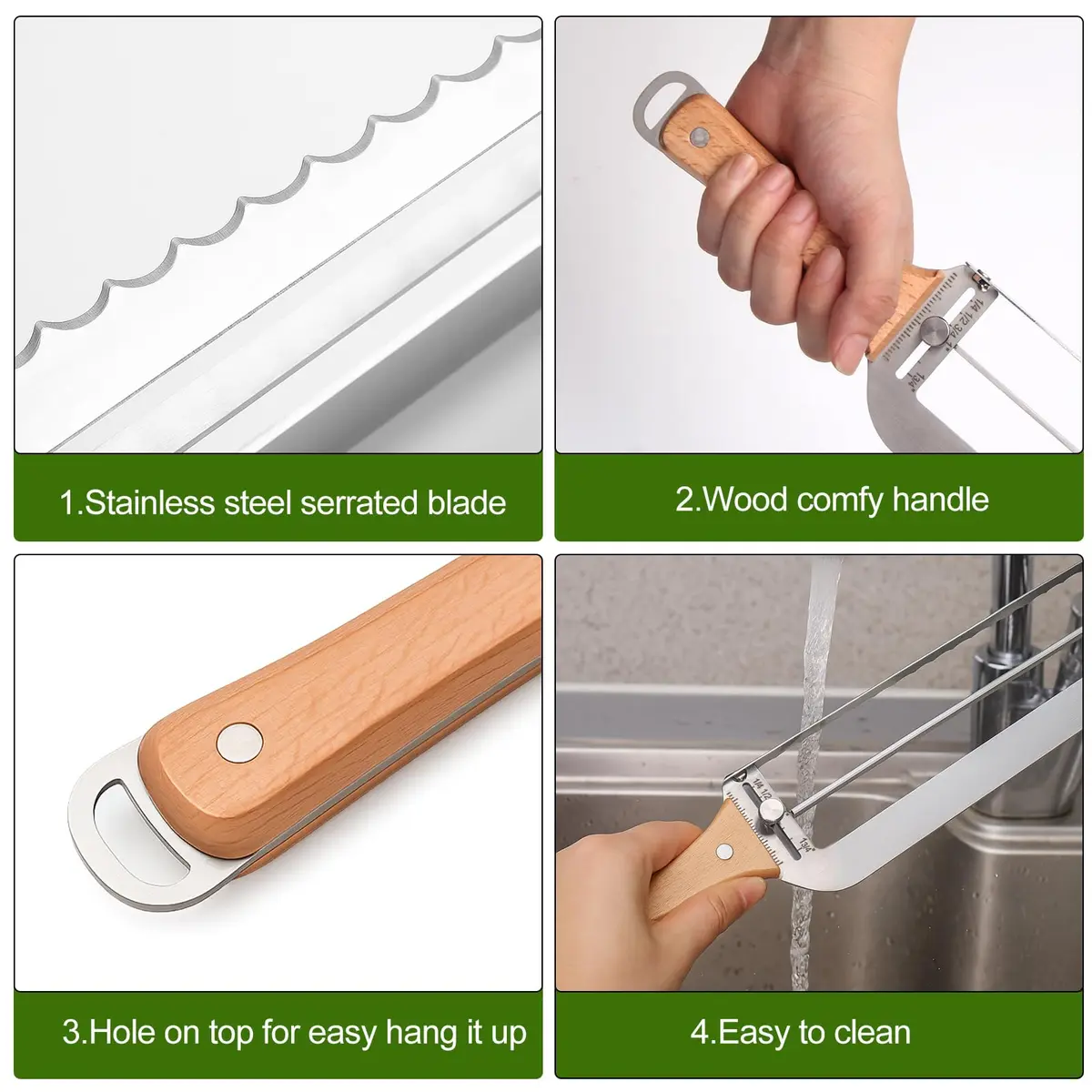 Solldgt Adjustable Bread Slicer 9" | Custom Thickness, Serrated Stainless Steel Blade - view 6