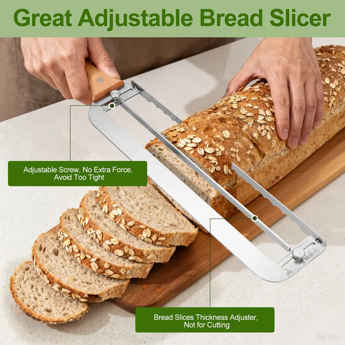 Solldgt Adjustable Bread Slicer 9" | Custom Thickness, Serrated Stainless Steel Blade - view 2