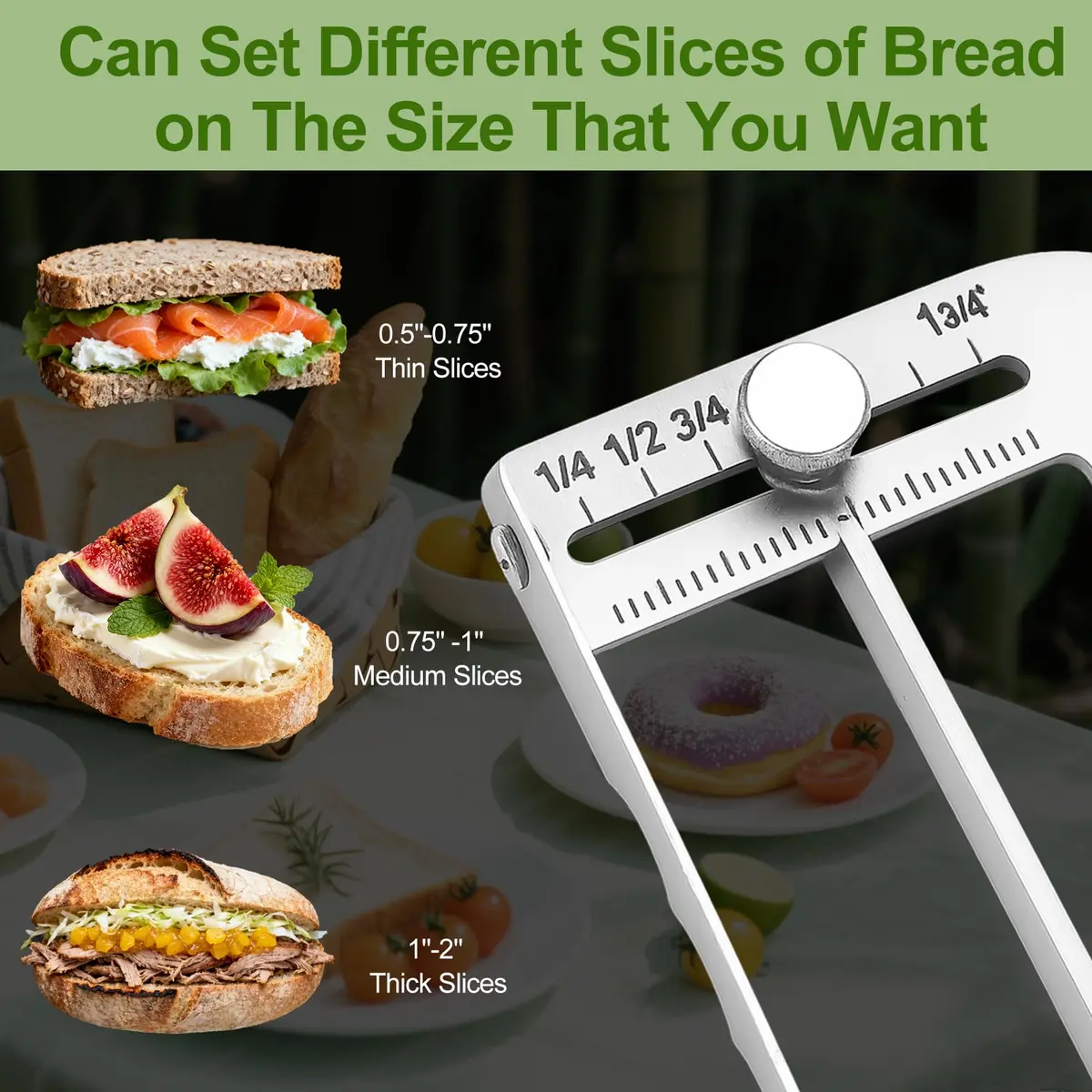 Solldgt Adjustable Bread Slicer 9" | Custom Thickness, Serrated Stainless Steel Blade - view 3