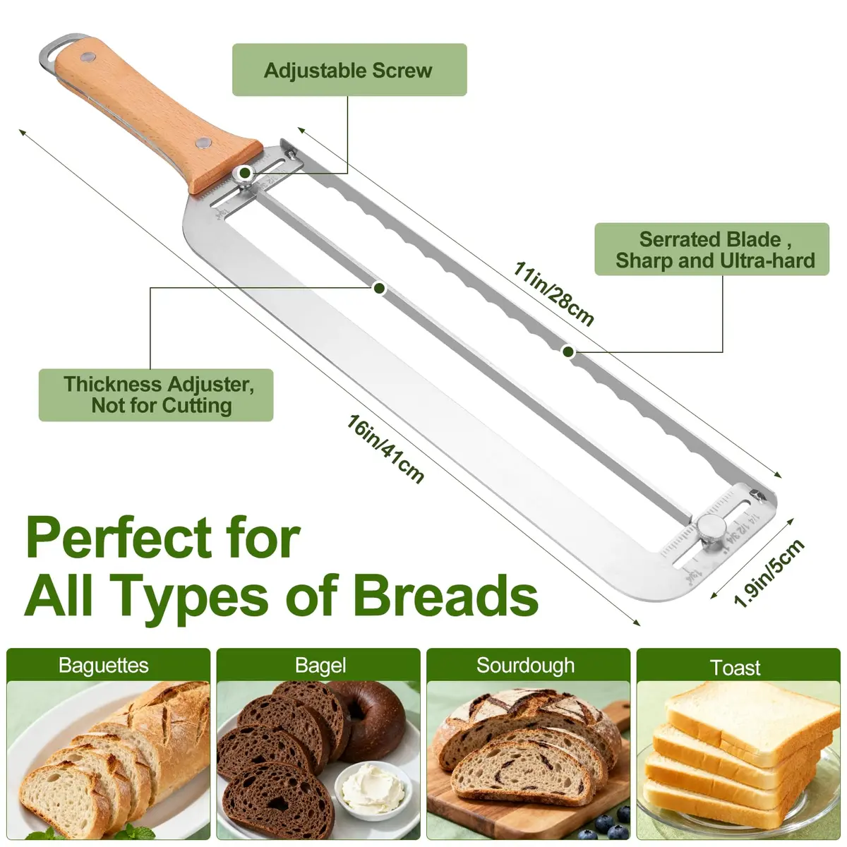 Solldgt Adjustable Bread Slicer 9" | Custom Thickness, Serrated Stainless Steel Blade - view 4