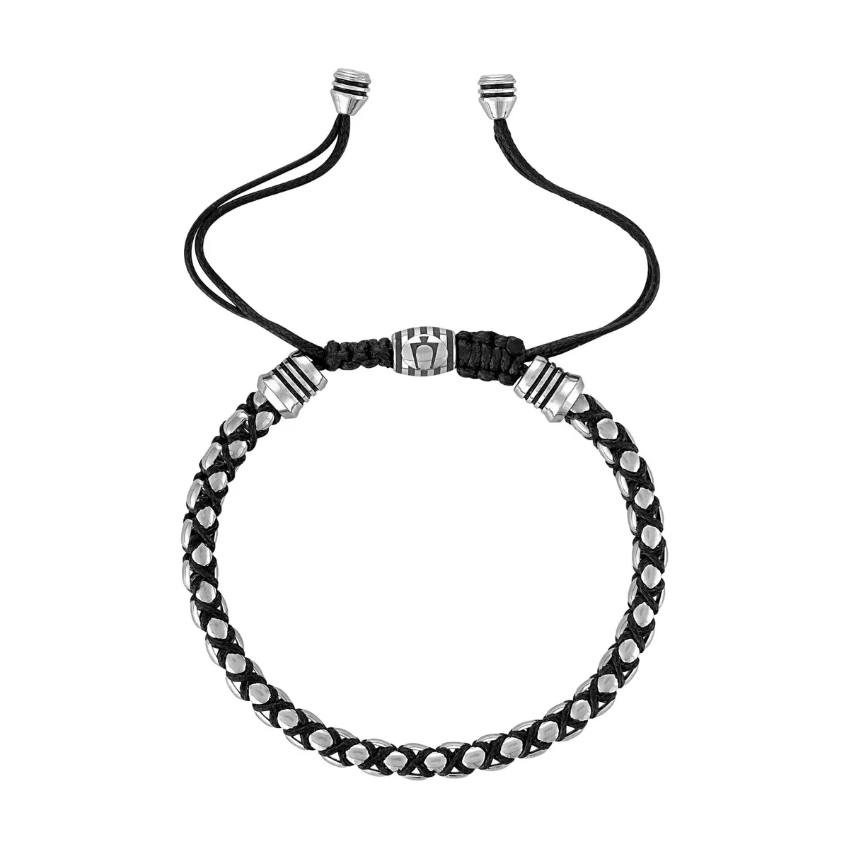 Bulova Men's Jewelry Polished Silver-Tone Stainless Steel Bracelet | Rounded Box Chain Link with Black Cords - main product image