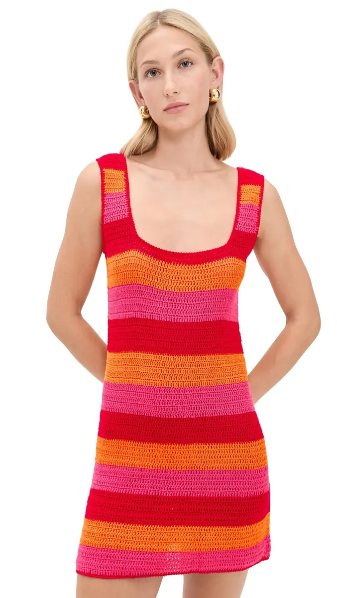 Show Me Your Mumu Day Tip Dress Oasis Stripe XL | Bright Stripe Crochet Mini Dress for Women - main product image
